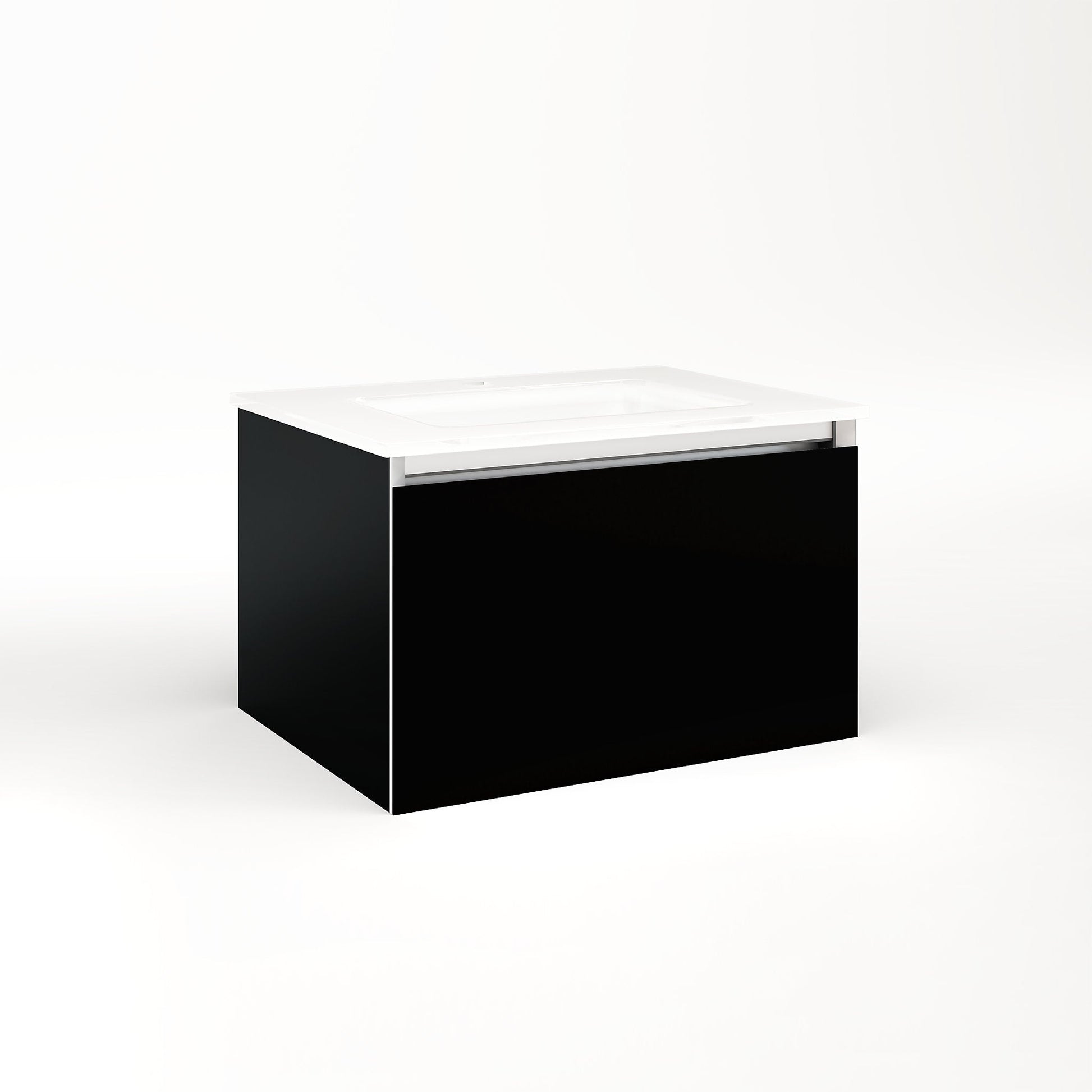 Cartesian 24-1/8" x 15" x 18-3/4" single drawer vanity in black with slow-close plumbing drawer and night light in 5000K temperature (cool light)