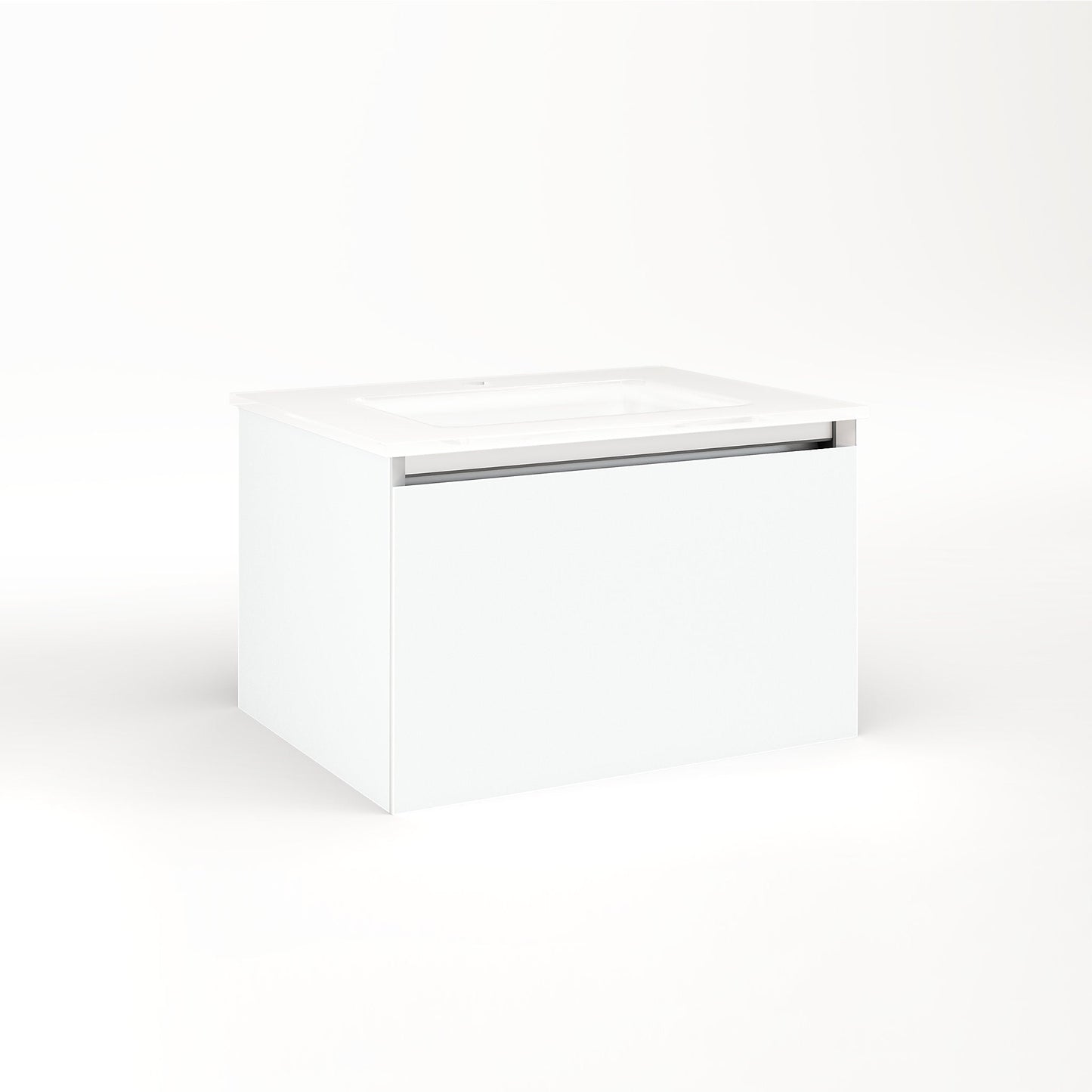 Cartesian 24-1/8" x 15" x 18-3/4" slim drawer vanity in white with slow-close plumbing drawer and selectable night light in 2700K/4000K temperature (warm/cool light)