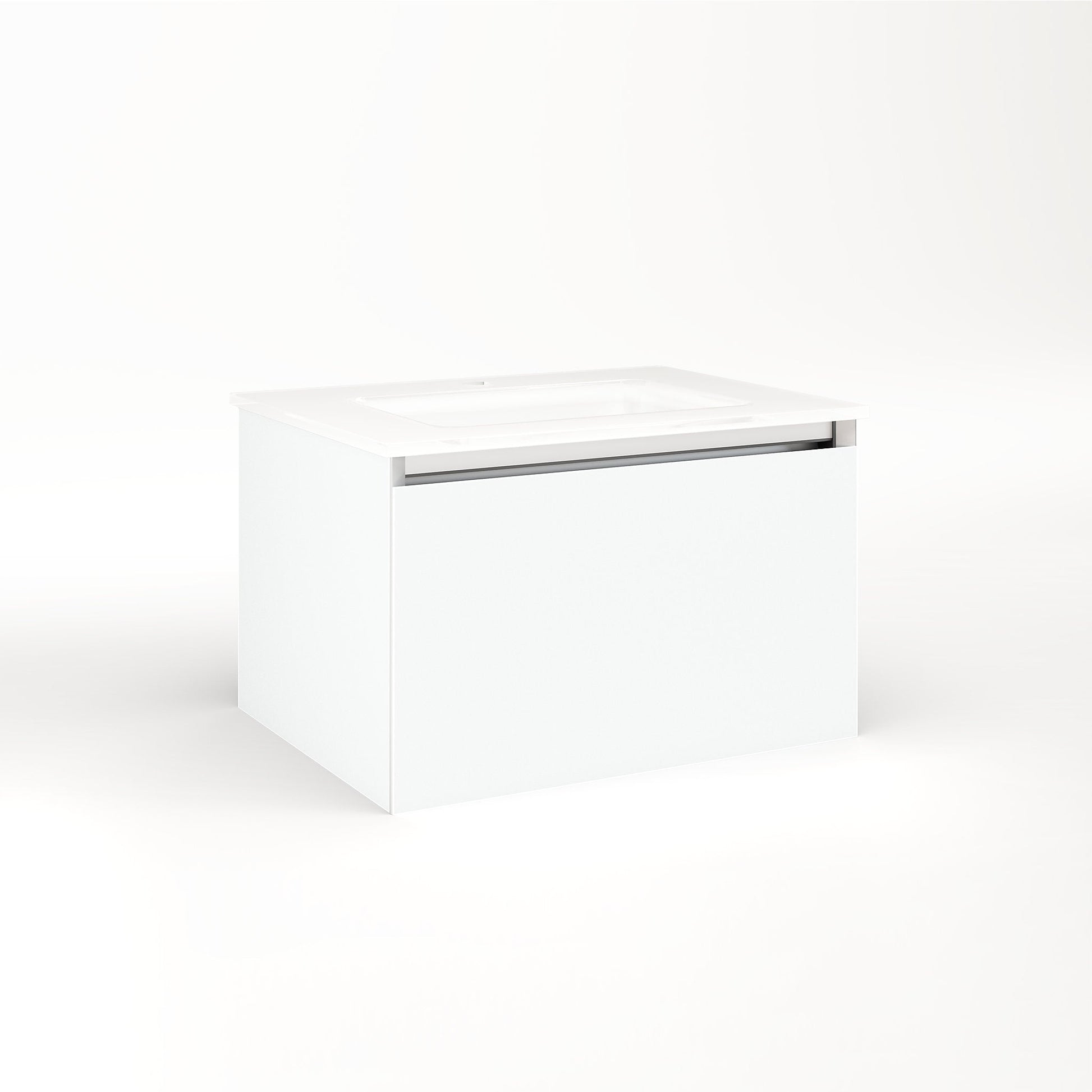 Cartesian 24-1/8" x 15" x 18-3/4" slim drawer vanity in white with slow-close plumbing drawer and selectable night light in 2700K/4000K temperature (warm/cool light)