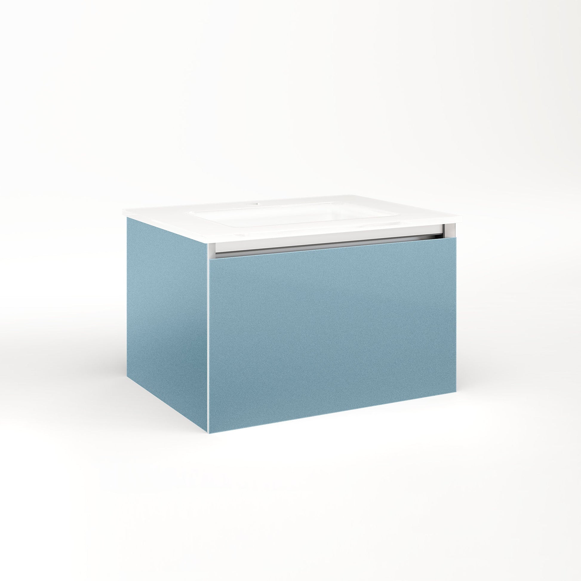 Cartesian 24-1/8" x 15" x 18-3/4" single drawer vanity in ocean with slow-close plumbing drawer and no night light