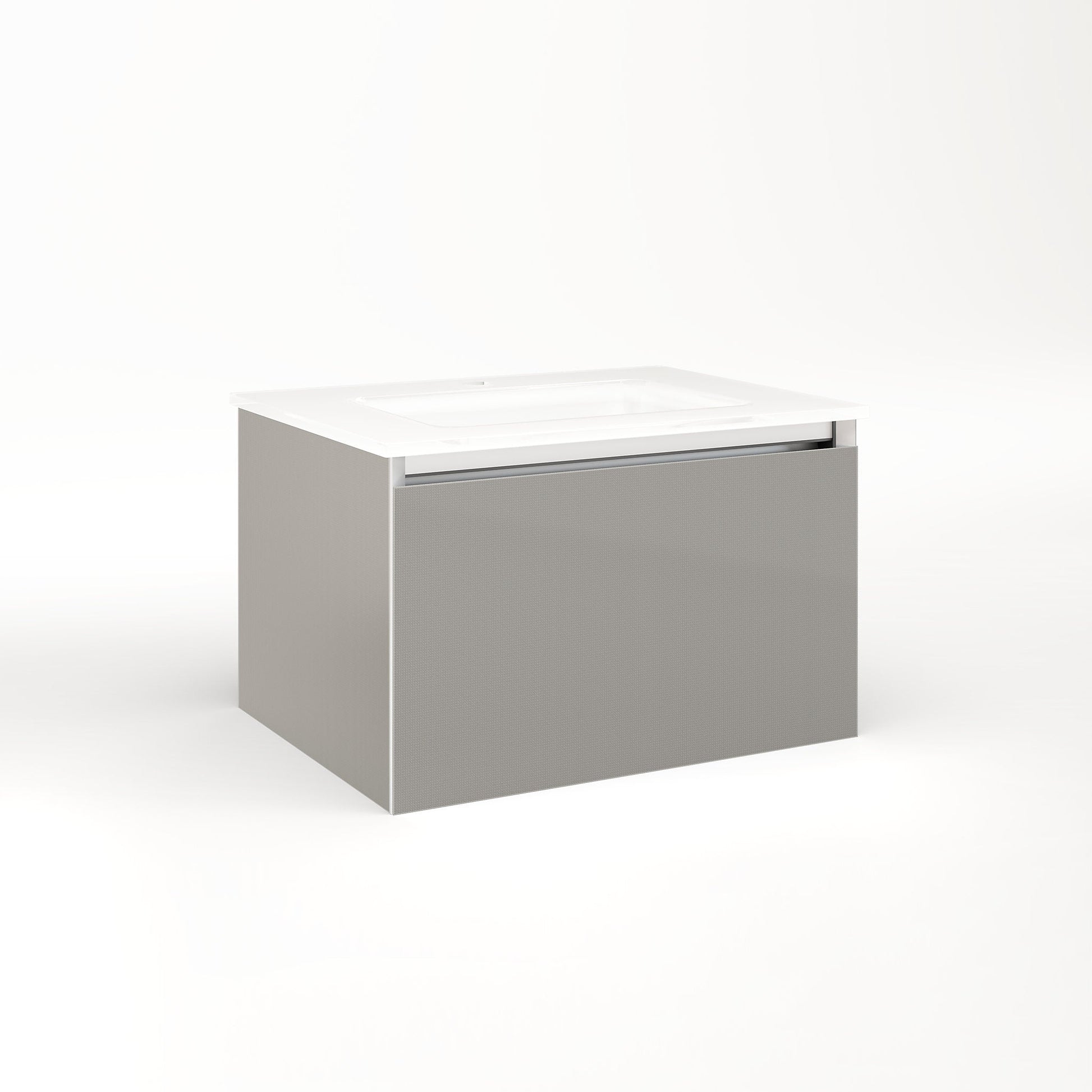 Cartesian 24-1/8" x 15" x 18-3/4" single drawer vanity in silver screen with slow-close plumbing drawer and night light in 5000K temperature (cool light)