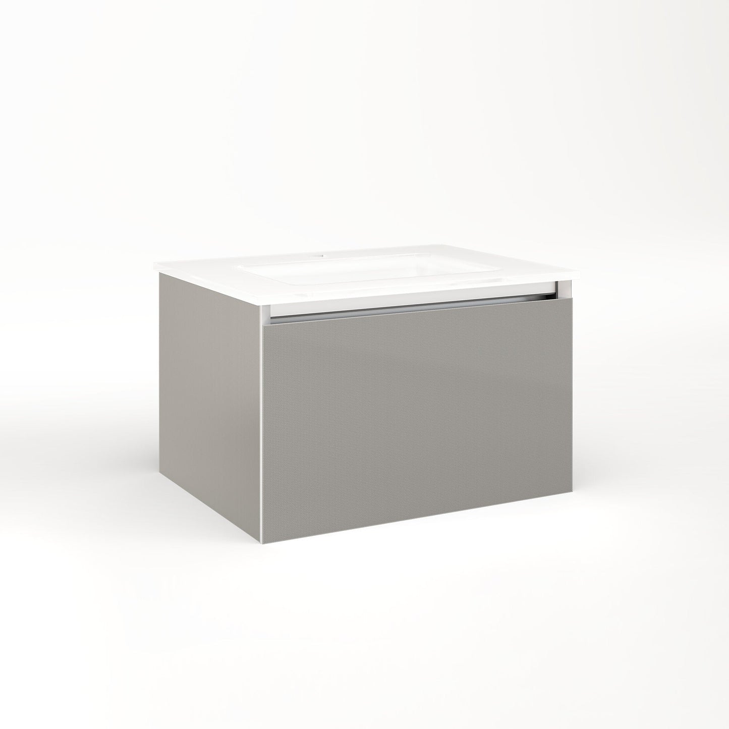 Cartesian 24-1/8" x 15" x 18-3/4" slim drawer vanity in silver screen with slow-close plumbing drawer and selectable night light in 2700K/4000K temperature (warm/cool light)