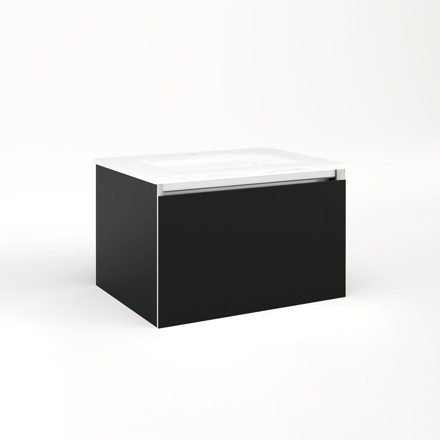 Cartesian 24-1/8" x 15" x 18-3/4" single drawer vanity in matte black with slow-close plumbing drawer and no night light