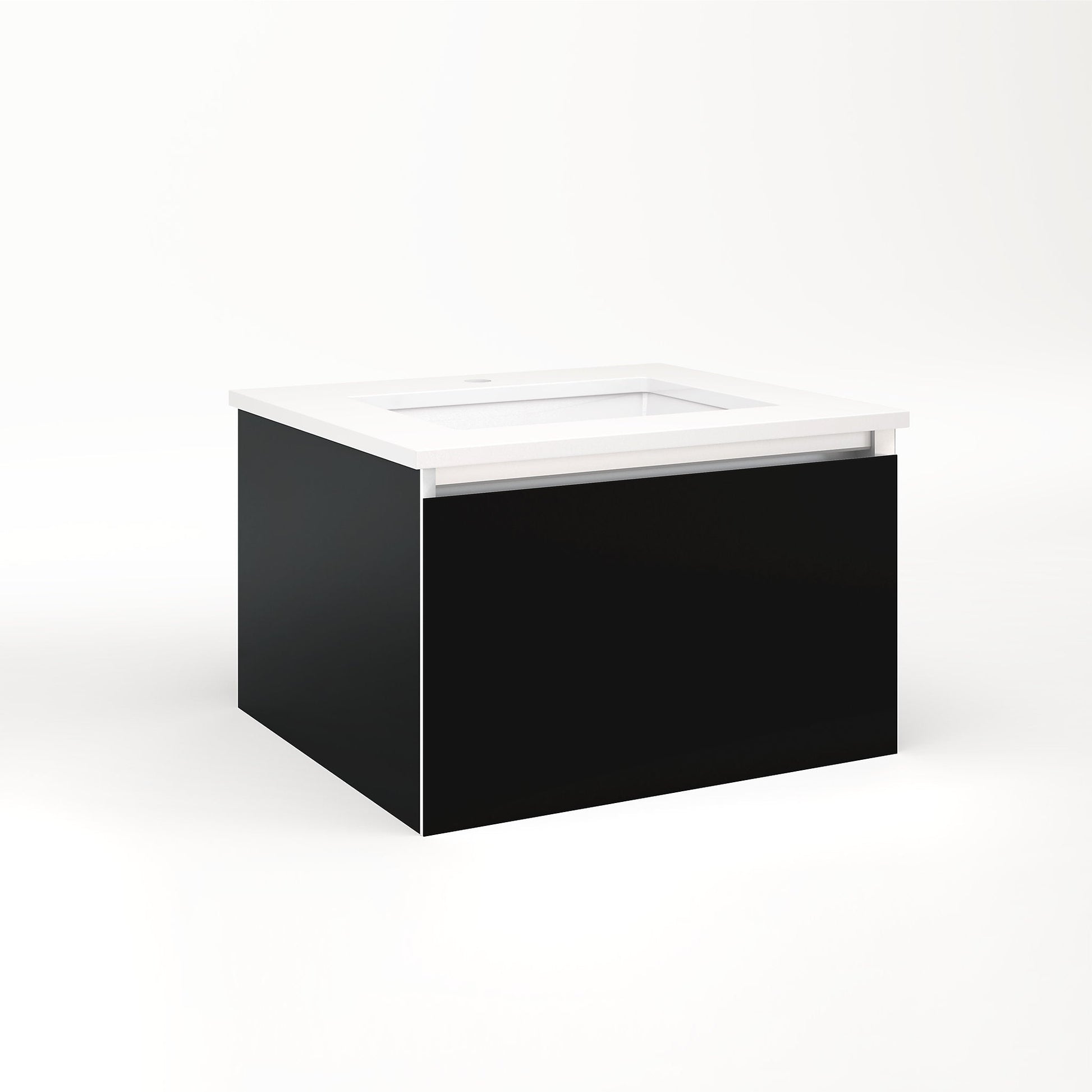 Cartesian 24-1/8" x 15" x 21-3/4" single drawer vanity in black with slow-close full drawer and no night light