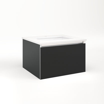 Cartesian 24-1/8" x 15" x 21-3/4" slim drawer vanity in matte black with slow-close full drawer and selectable night light in 2700K/4000K temperature (warm/cool light)