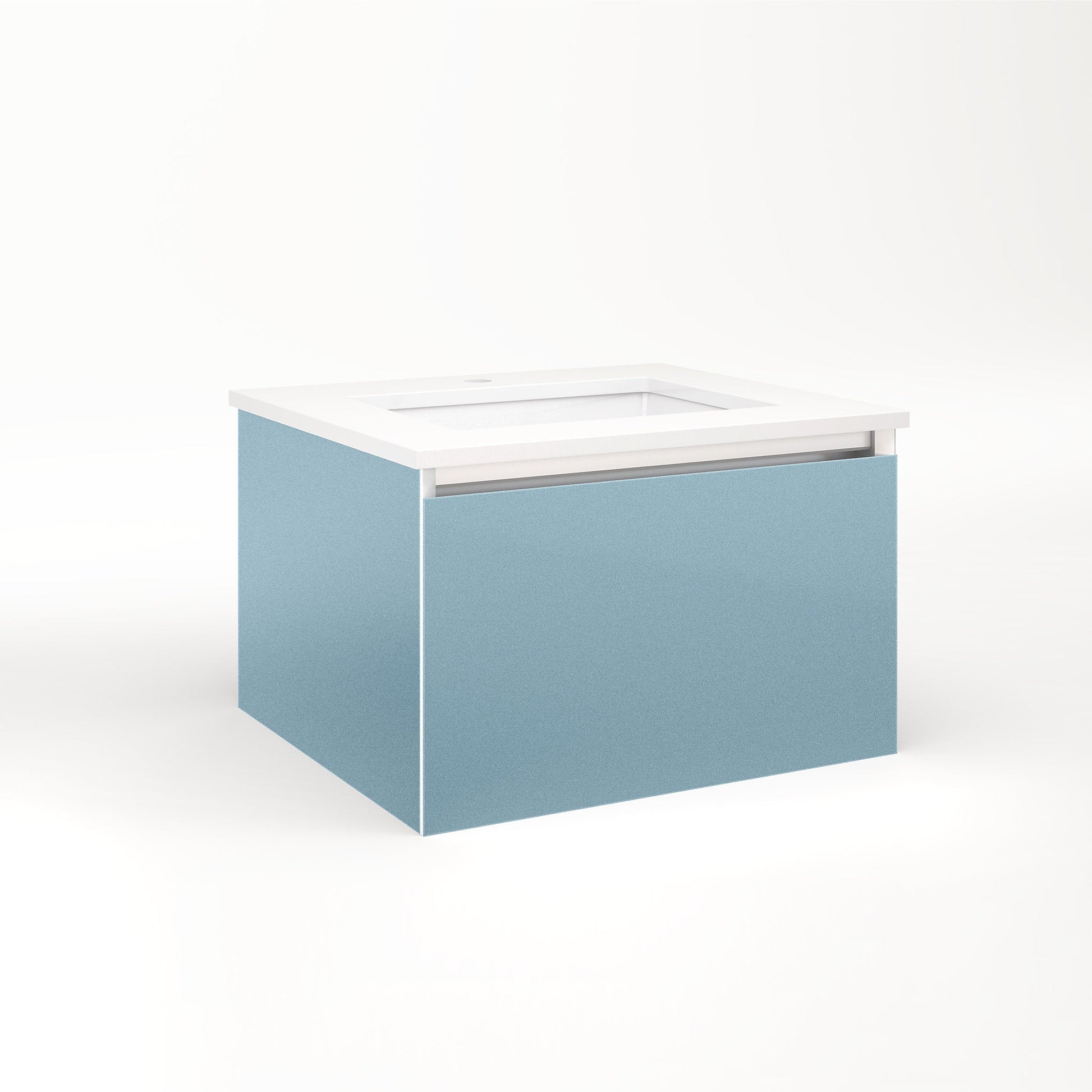Cartesian 24-1/8" x 15" x 21-3/4" single drawer vanity in ocean with slow-close plumbing drawer and night light in 5000K temperature (cool light)