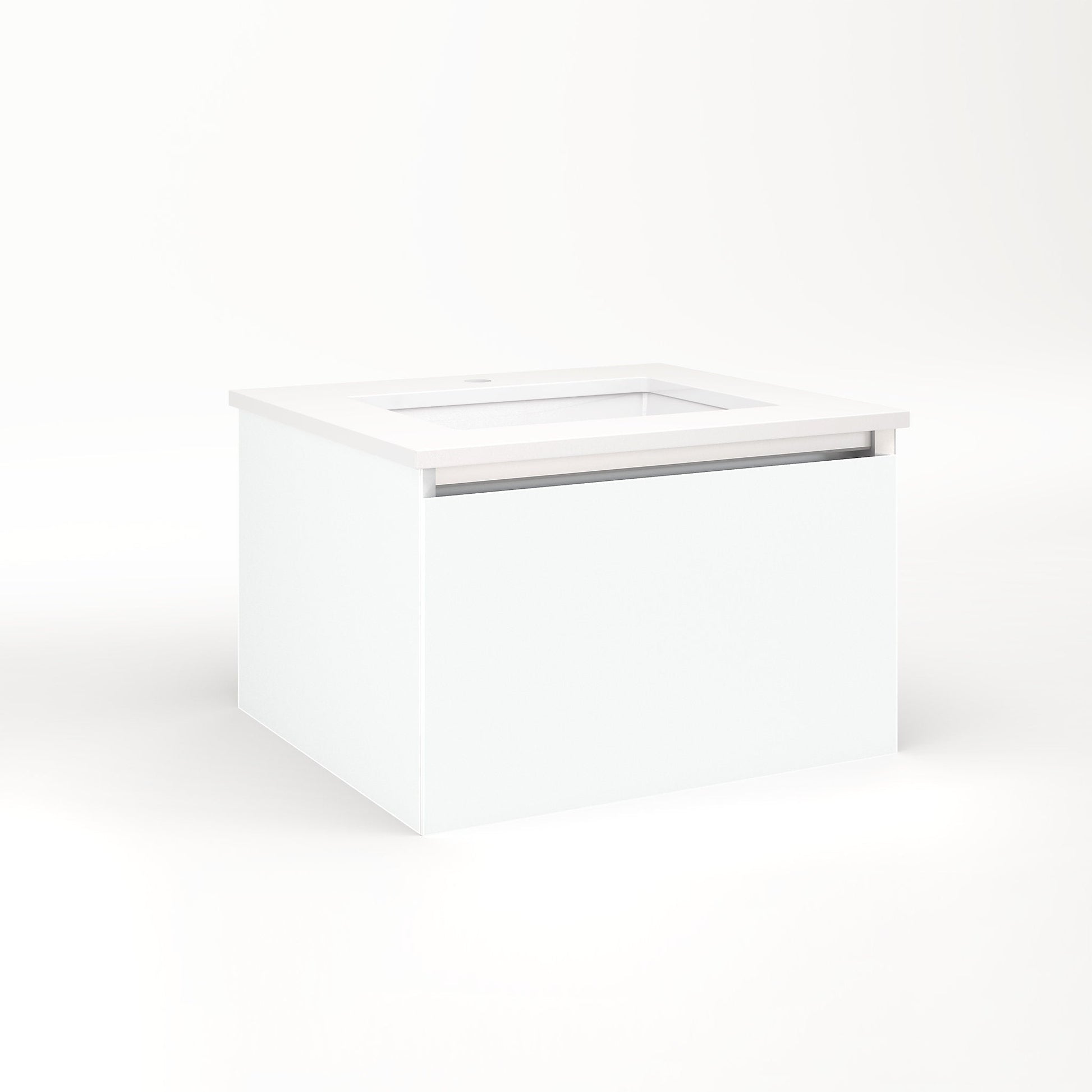 Cartesian 24-1/8" x 15" x 21-3/4" single drawer vanity in matte white with slow-close plumbing drawer and night light in 5000K temperature (cool light)