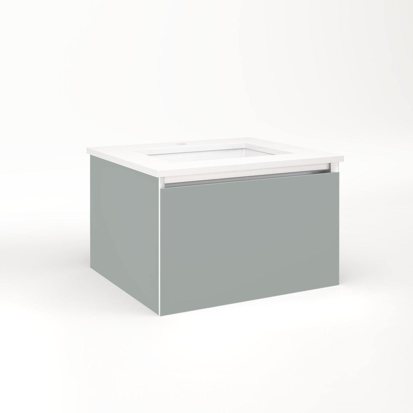 Cartesian 24-1/8" x 15" x 21-3/4" single drawer vanity in matte gray with slow-close plumbing drawer and night light in 5000K temperature (cool light)