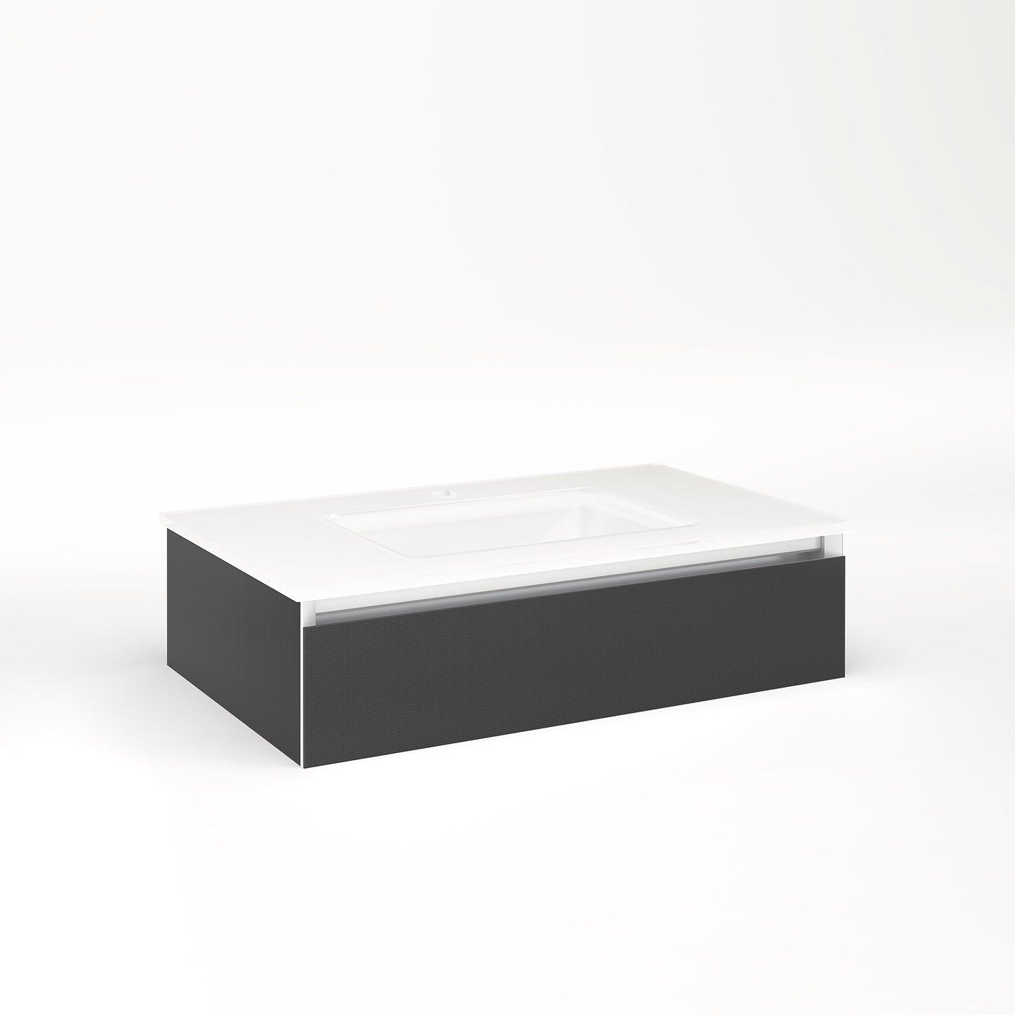 Cartesian 30-1/8" x 7-1/2" x 18-3/4" slim drawer vanity in smoke screen with slow-close full drawer and selectable night light in 2700K/4000K temperature (warm/cool light)