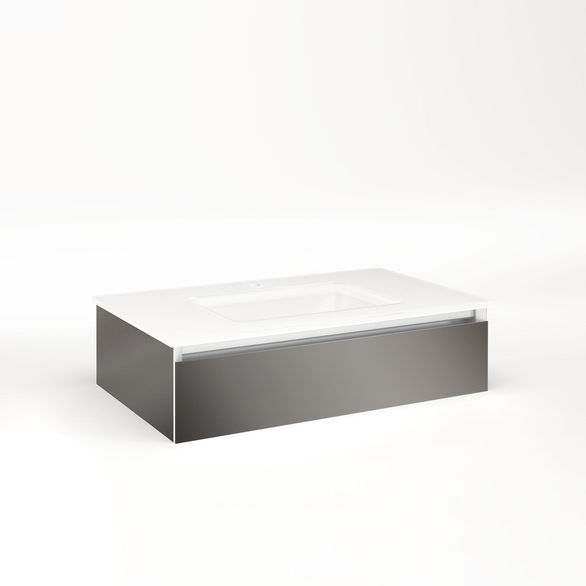 Cartesian 30-1/8" x 7-1/2" x 18-3/4" slim drawer vanity in tinted gray mirror with slow-close plumbing drawer and no night light
