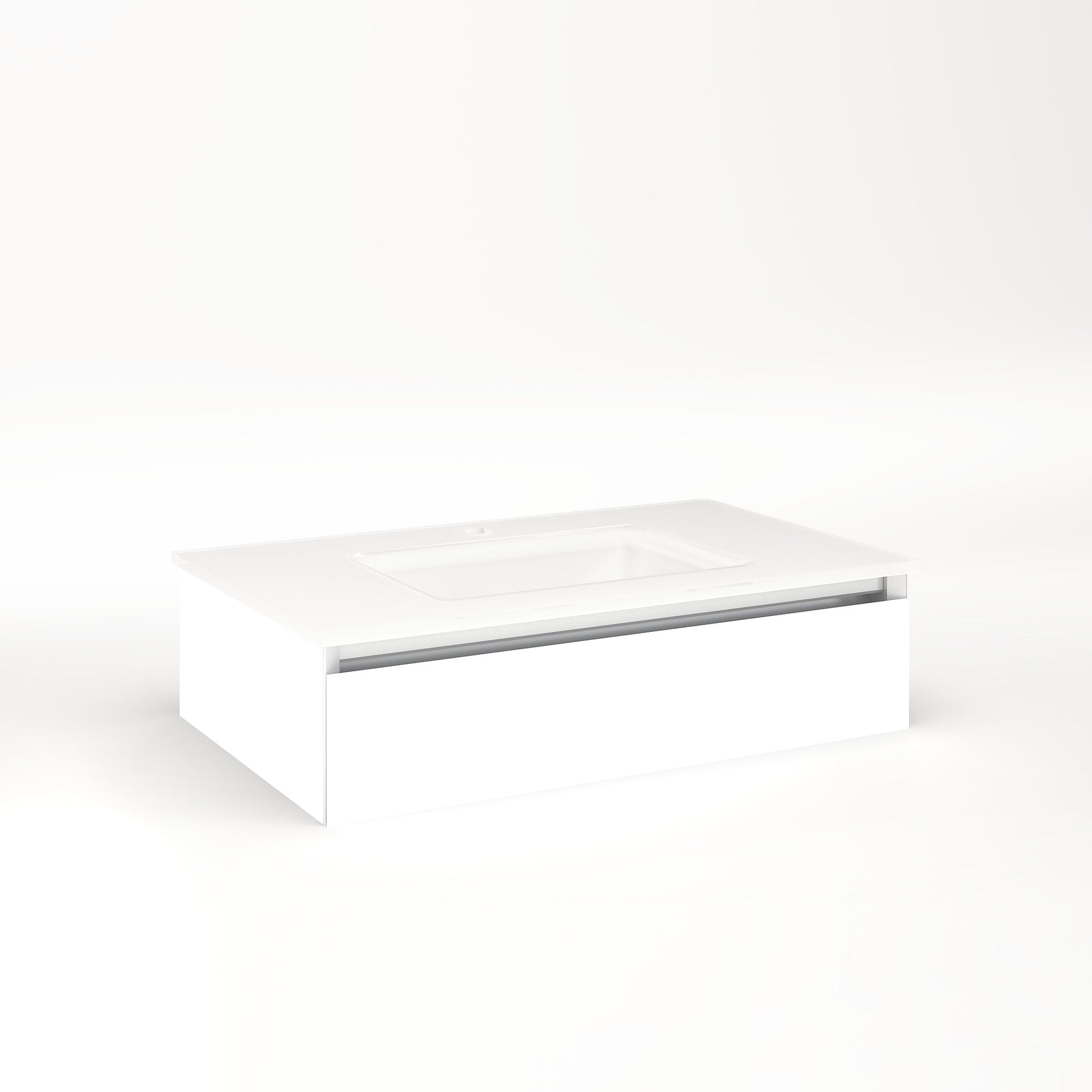 Cartesian 30-1/8" x 7-1/2" x 18-3/4" slim drawer vanity in white with slow-close tip out drawer and selectable night light in 2700K/4000K temperature (warm/cool light)
