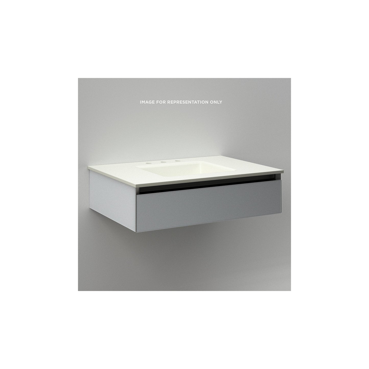 Cartesian 30-1/8" x 7-1/2" x 21-3/4" slim drawer vanity in tinted gray mirror with slow-close full drawer and night light in 5000K temperature (cool light)