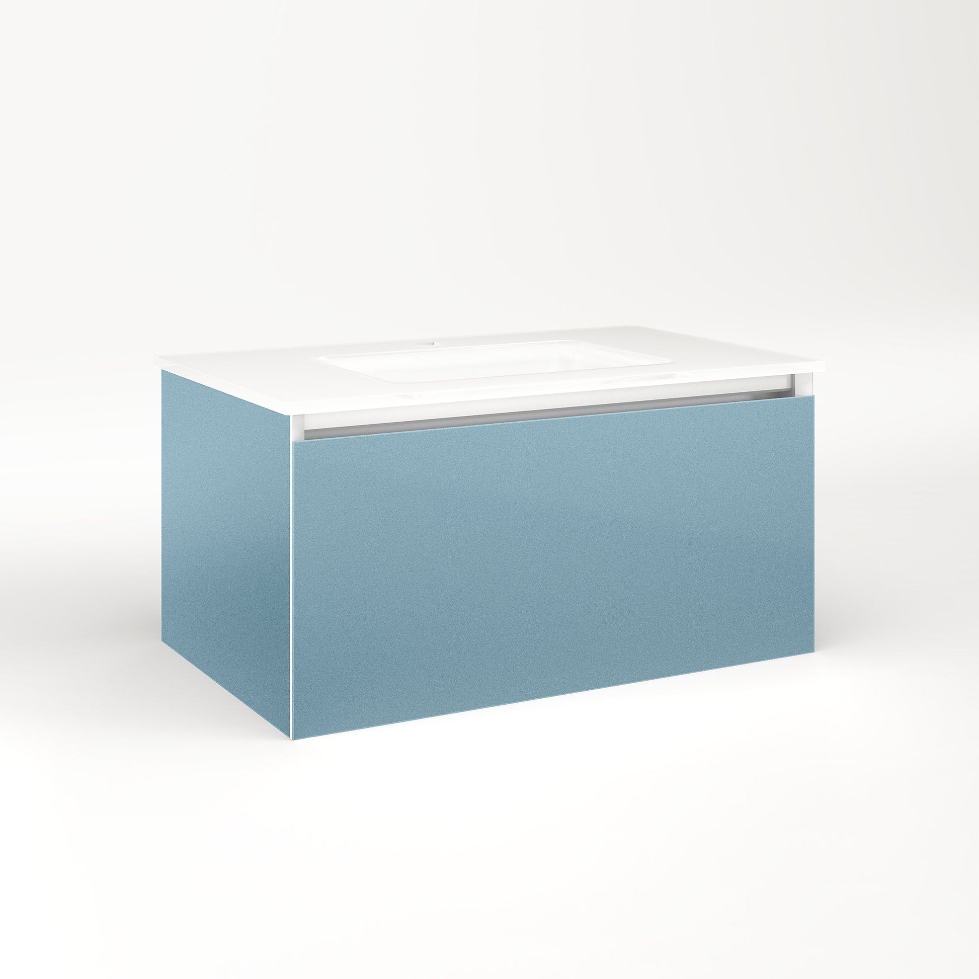 Cartesian 30-1/8" x 15" x 18-3/4" slim drawer vanity in ocean with slow-close full drawer and selectable night light in 2700K/4000K temperature (warm/cool light)