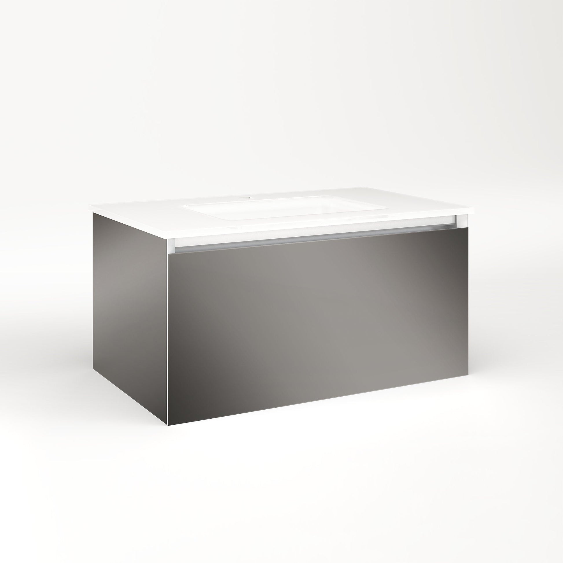 Cartesian 30-1/8" x 15" x 18-3/4" single drawer vanity in tinted gray mirror with slow-close plumbing drawer and night light in 5000K temperature (cool light)