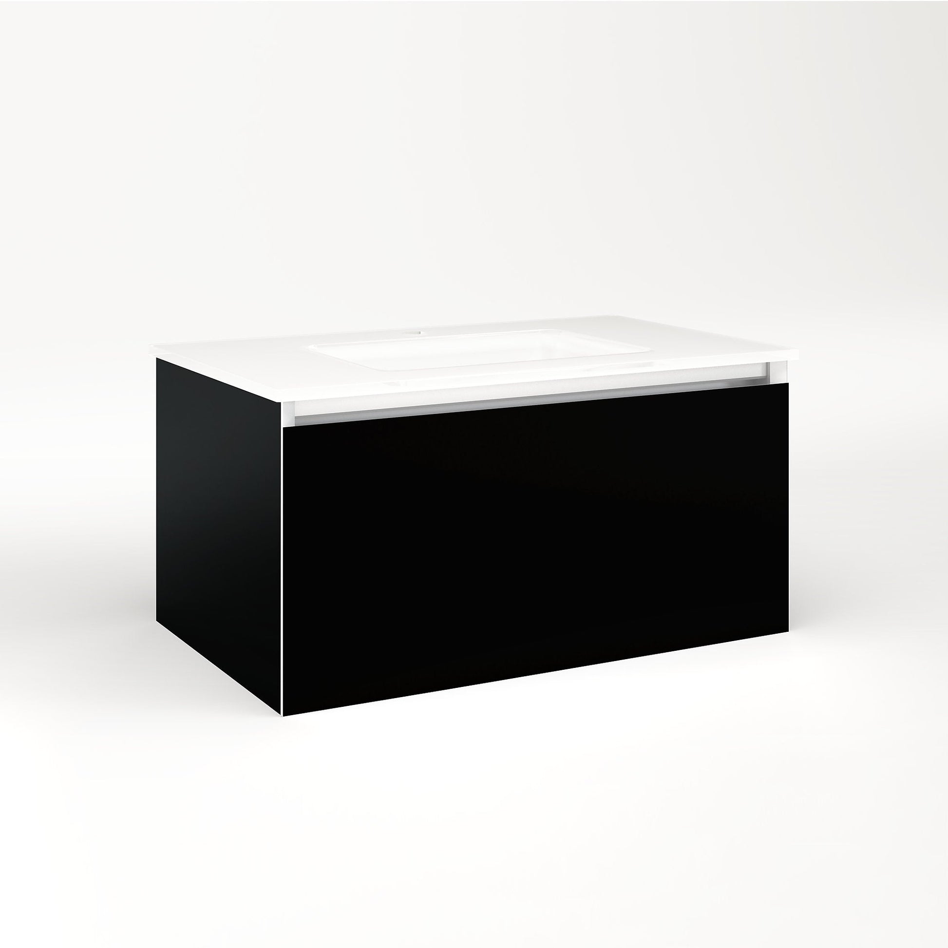 Cartesian 30-1/8" x 15" x 18-3/4" slim drawer vanity in black with slow-close plumbing drawer and selectable night light in 2700K/4000K temperature (warm/cool light)