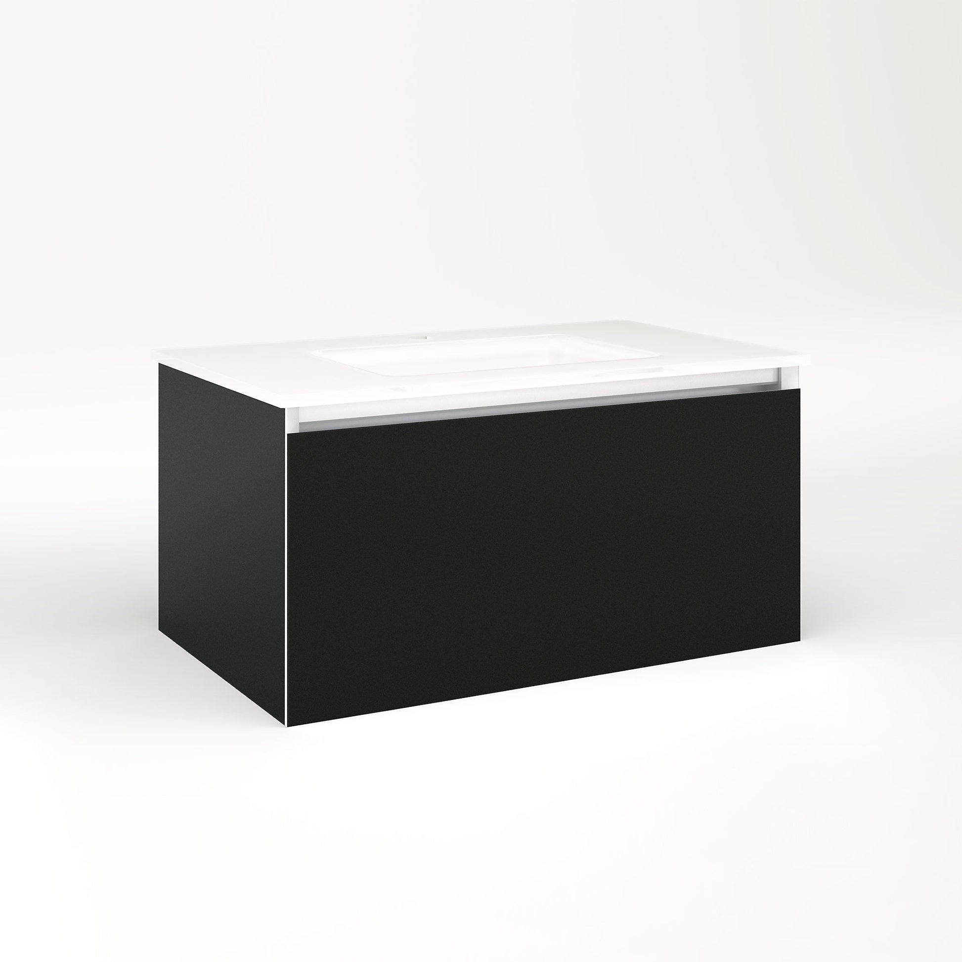 Cartesian 30-1/8" x 15" x 18-3/4" single drawer vanity in matte black with slow-close plumbing drawer and night light in 5000K temperature (cool light)