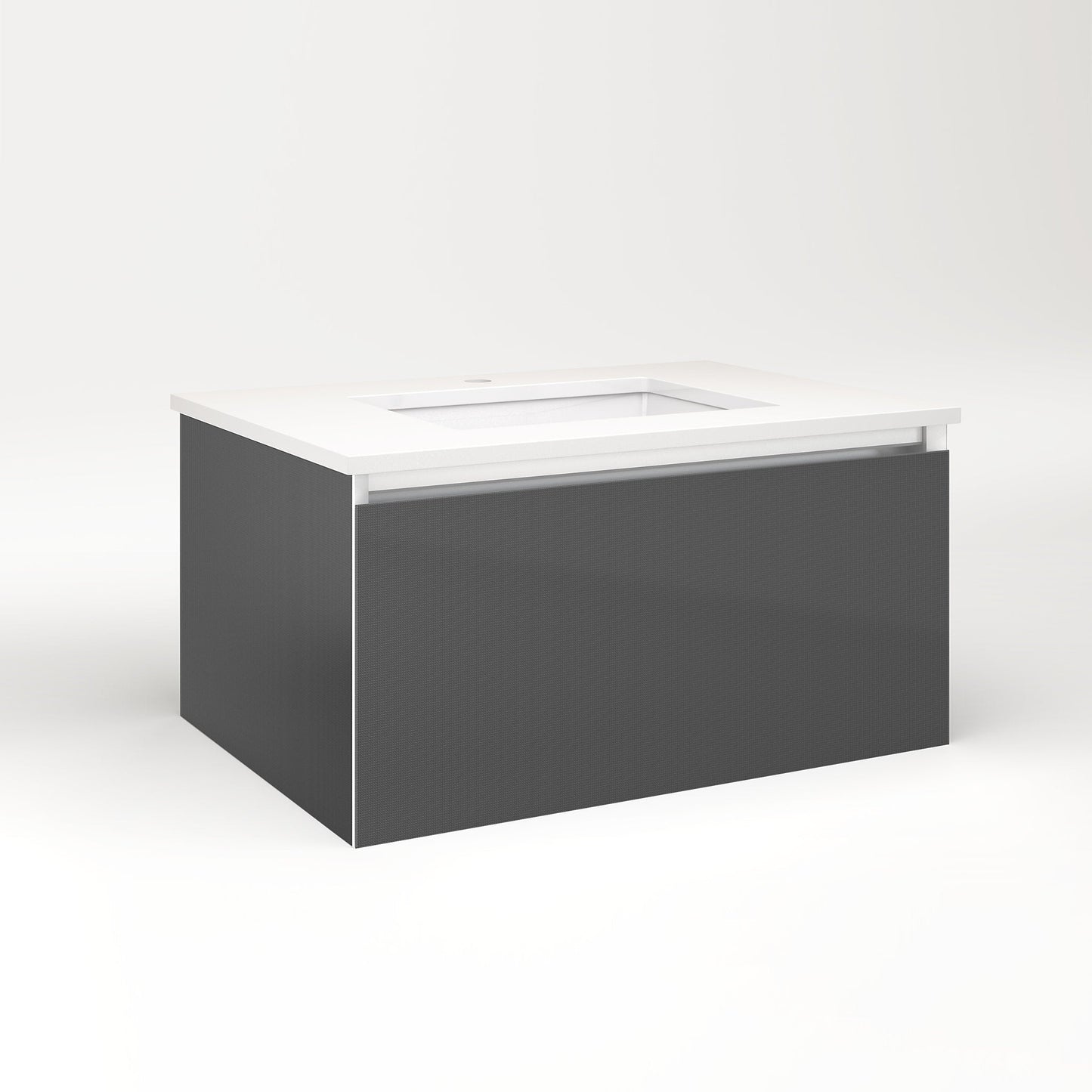 Cartesian 30-1/8" x 15" x 21-3/4" slim drawer vanity in smoke screen with slow-close full drawer and selectable night light in 2700K/4000K temperature (warm/cool light)