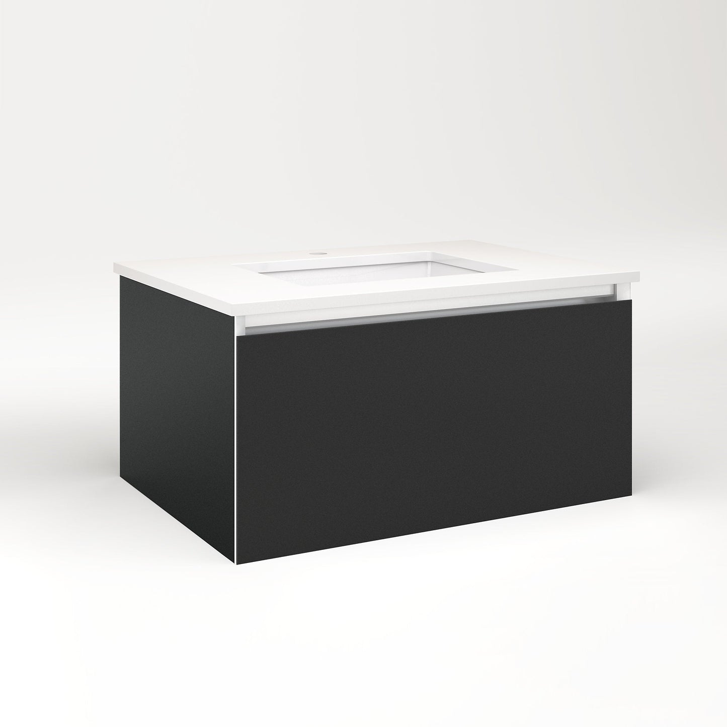Cartesian 30-1/8" x 15" x 21-3/4" slim drawer vanity in matte black with slow-close full drawer and selectable night light in 2700K/4000K temperature (warm/cool light)