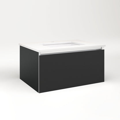Cartesian 30-1/8" x 15" x 21-3/4" slim drawer vanity in matte black with slow-close full drawer and selectable night light in 2700K/4000K temperature (warm/cool light)