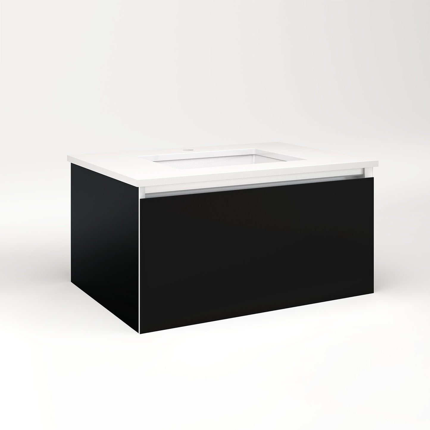 Cartesian 30-1/8" x 15" x 21-3/4" slim drawer vanity in black with slow-close plumbing drawer and selectable night light in 2700K/4000K temperature (warm/cool light)