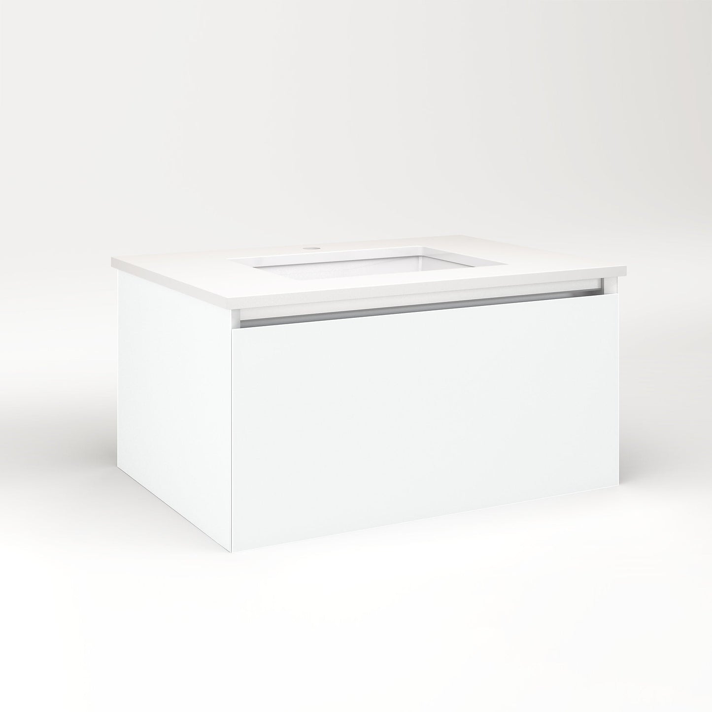 Cartesian 30-1/8" x 15" x 21-3/4" single drawer vanity in matte white with slow-close plumbing drawer and night light in 5000K temperature (cool light)
