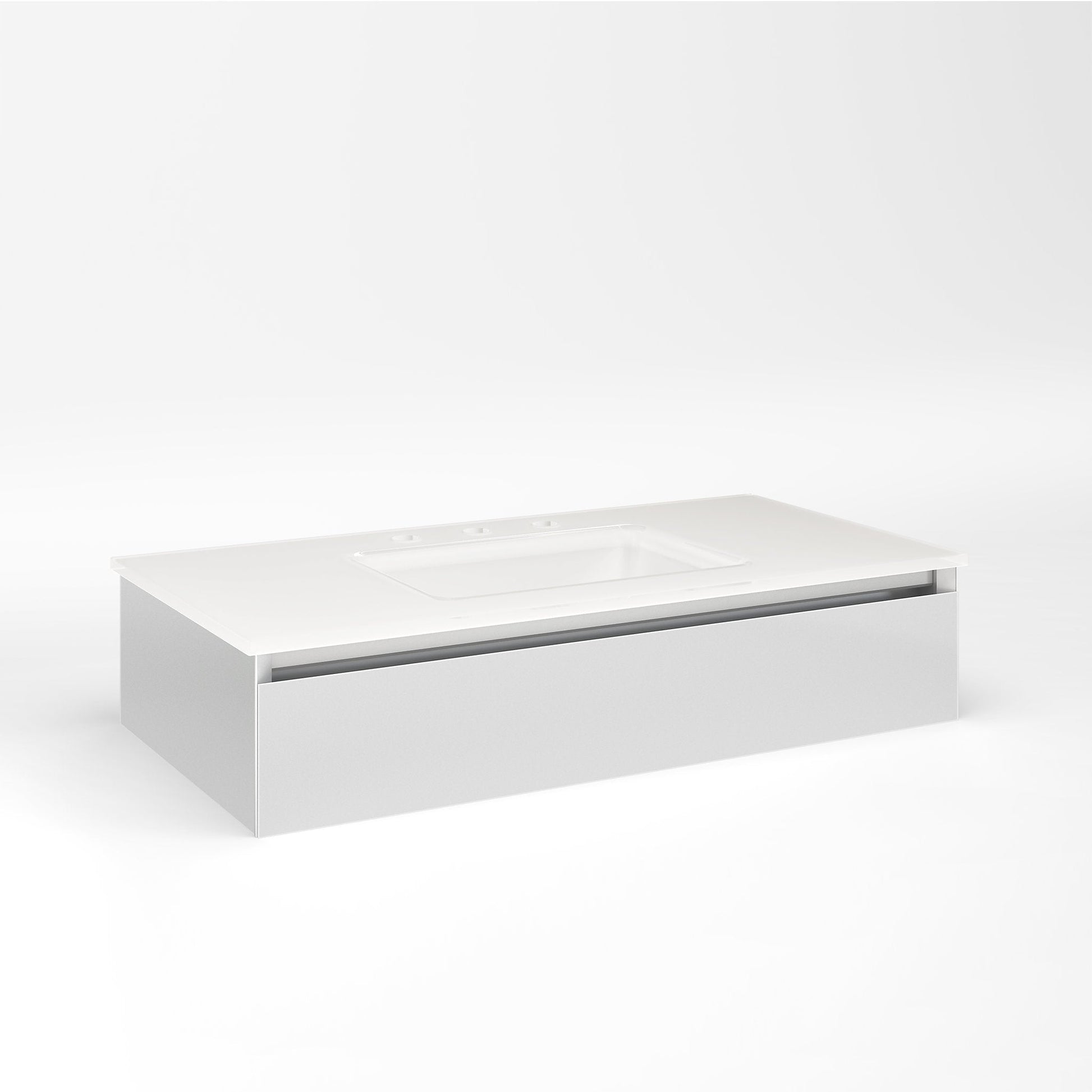 Cartesian 36-1/8" x 7-1/2" x 18-3/4" slim drawer vanity in satin white with slow-close full drawer and no night light