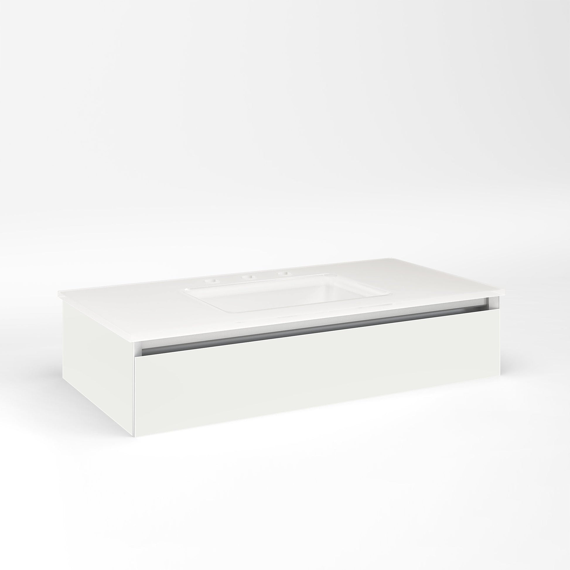 Cartesian 36-1/8" x 7-1/2" x 18-3/4" slim drawer vanity in beach with slow-close plumbing drawer and night light in 5000K temperature (cool light)
