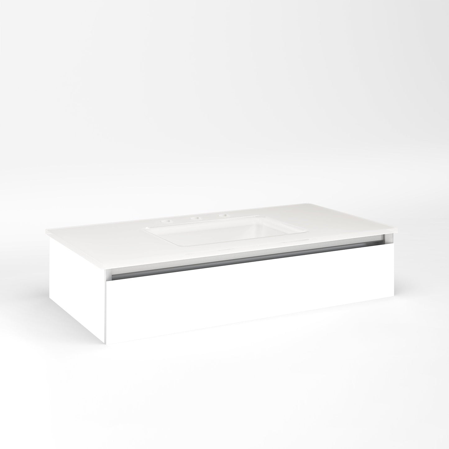 Cartesian 36-1/8" x 7-1/2" x 18-3/4" slim drawer vanity in matte white with slow-close plumbing drawer and selectable night light in 2700K/4000K temperature (warm/cool light)