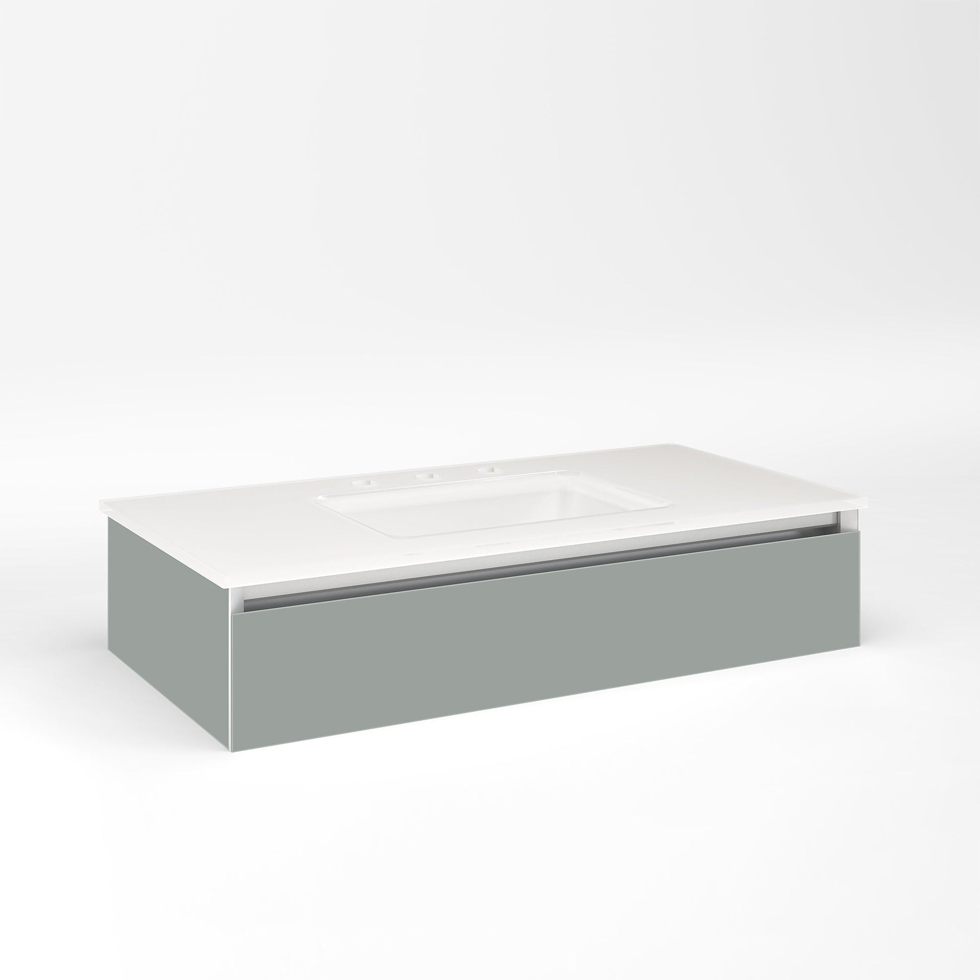 Cartesian 36-1/8" x 7-1/2" x 18-3/4" slim drawer vanity in matte gray with slow-close plumbing drawer and no night light