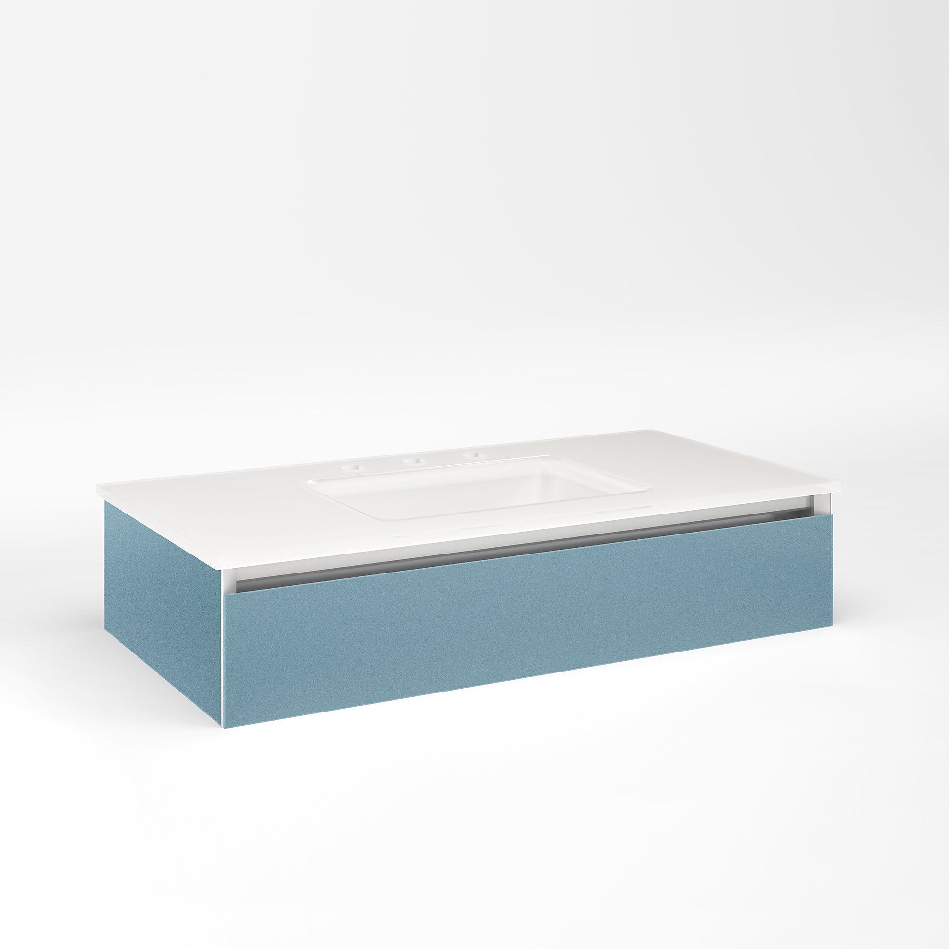Cartesian 36-1/8" x 7-1/2" x 18-3/4" slim drawer vanity in ocean with slow-close tip out drawer and no night light