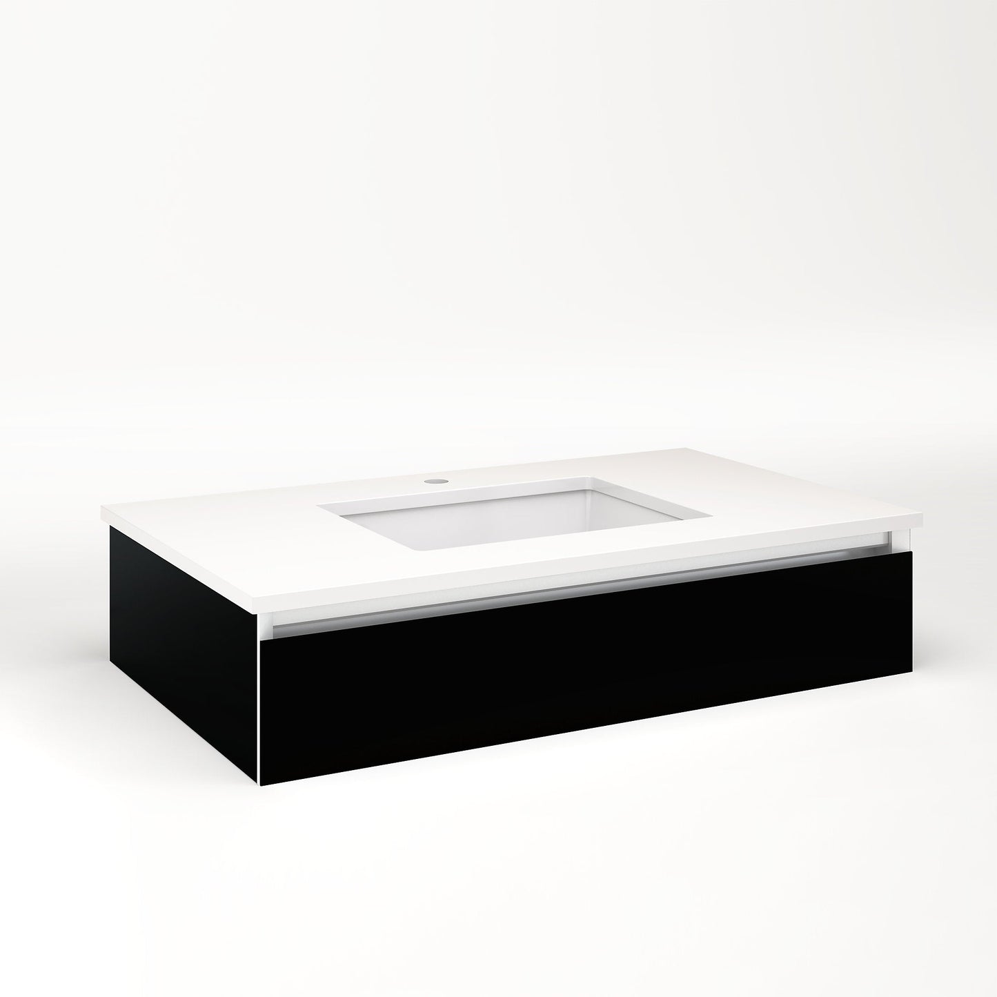 Cartesian 36-1/8" x 7-1/2" x 21-3/4" slim drawer vanity in black with slow-close full drawer and selectable night light in 2700K/4000K temperature (warm/cool light)