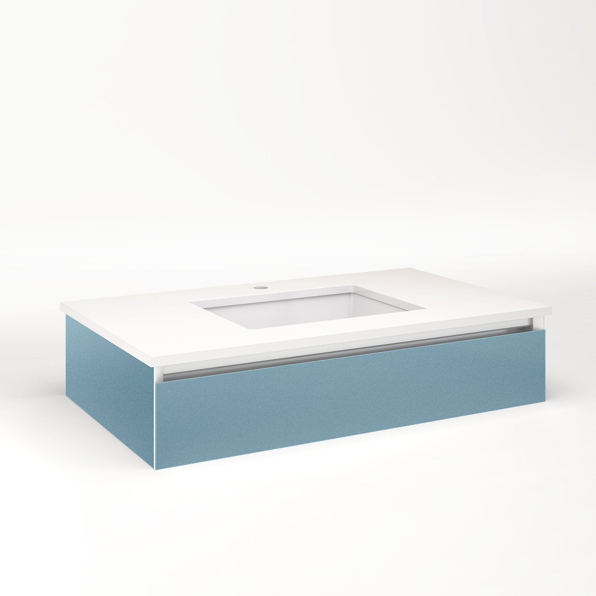 Cartesian 36-1/8" x 7-1/2" x 21-3/4" slim drawer vanity in ocean with slow-close full drawer and night light in 5000K temperature (cool light)
