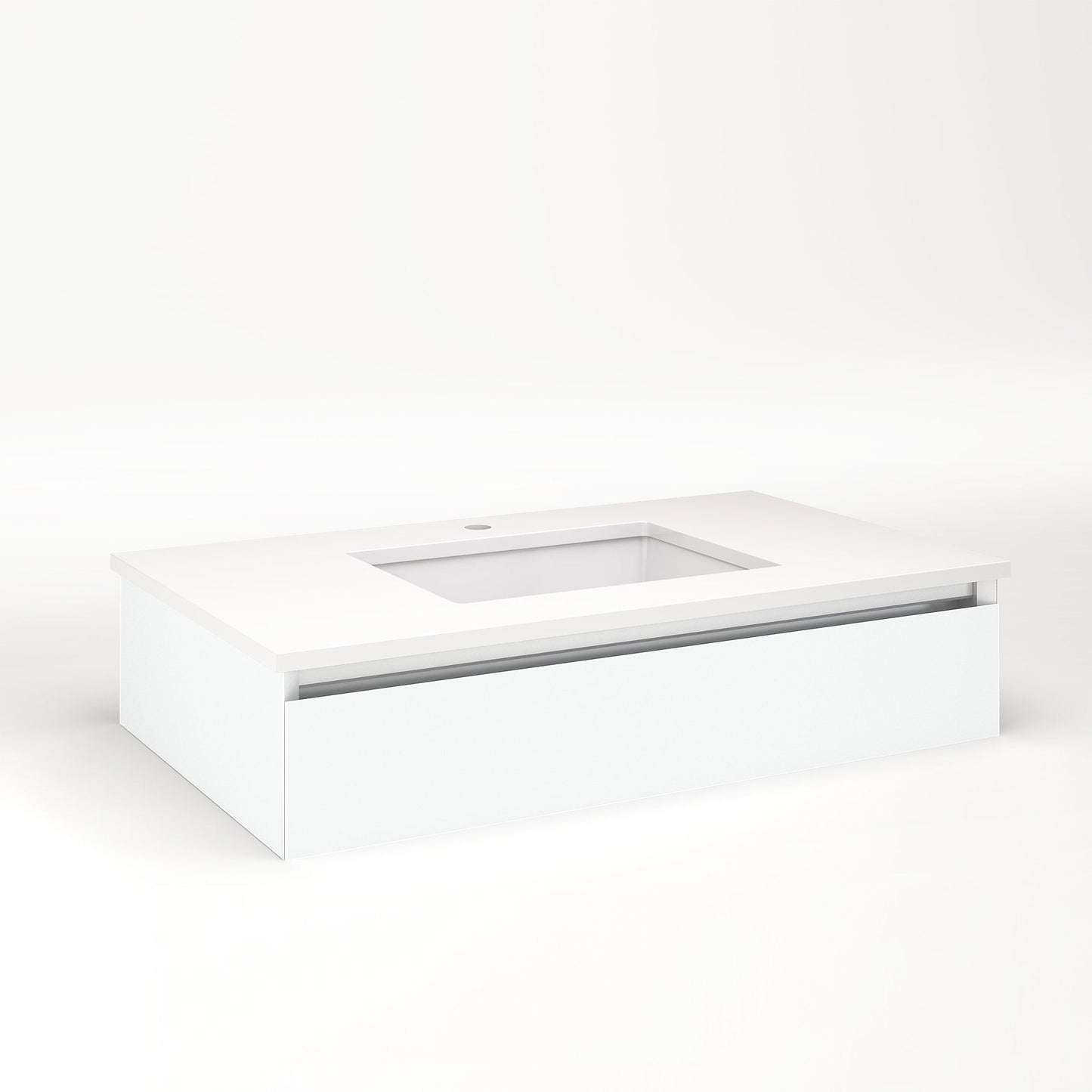 Cartesian 36-1/8" x 7-1/2" x 21-3/4" slim drawer vanity in matte white with slow-close full drawer and night light in 5000K temperature (cool light)
