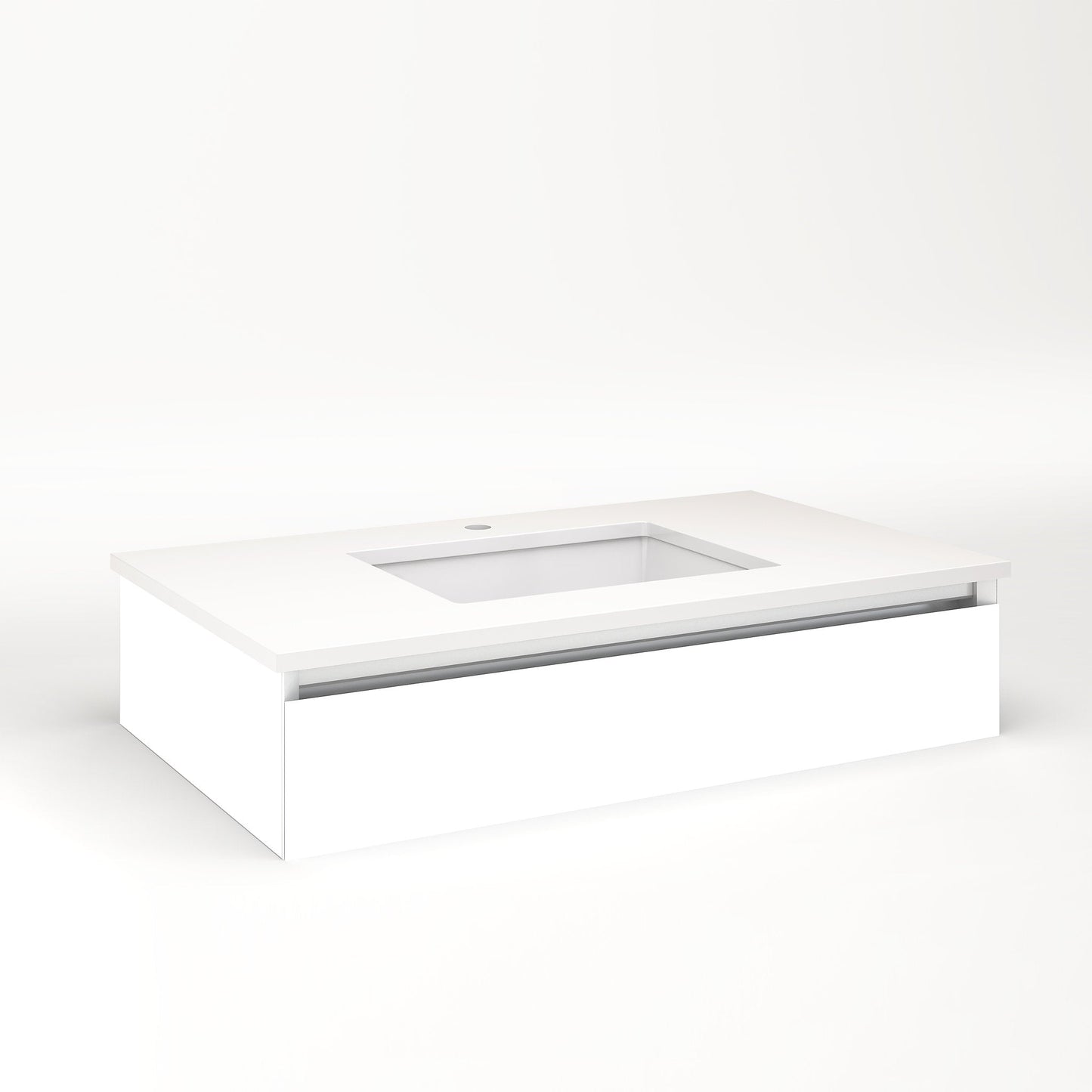 Cartesian 36-1/8" x 7-1/2" x 21-3/4" slim drawer vanity in white with slow-close plumbing drawer and night light in 5000K temperature (cool light)