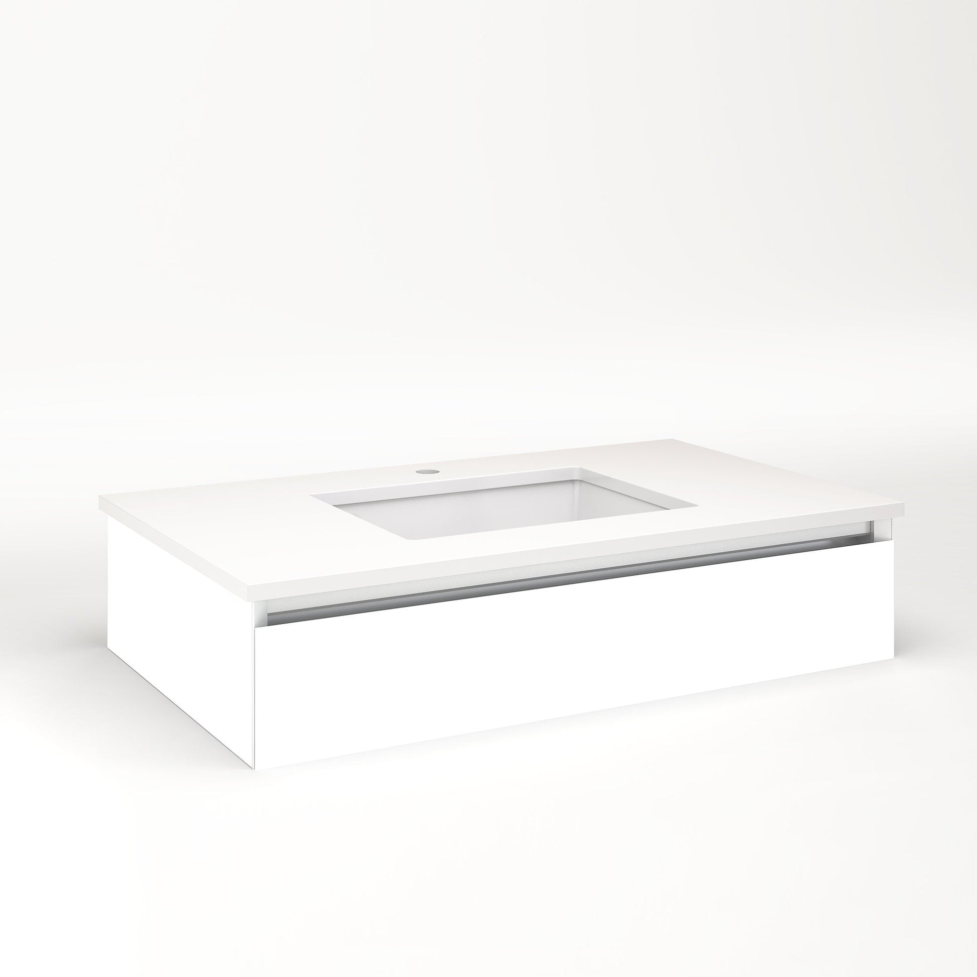 Cartesian 36-1/8" x 7-1/2" x 21-3/4" slim drawer vanity in white with slow-close plumbing drawer and night light in 5000K temperature (cool light)