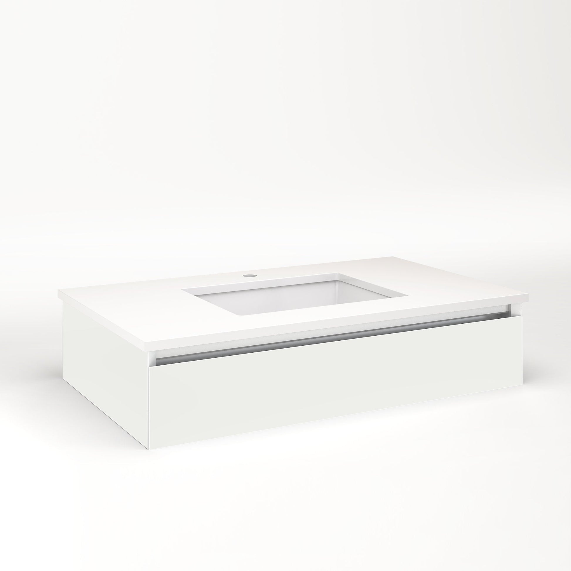 Cartesian 36-1/8" x 7-1/2" x 21-3/4" slim drawer vanity in beach with slow-close plumbing drawer and night light in 5000K temperature (cool light)