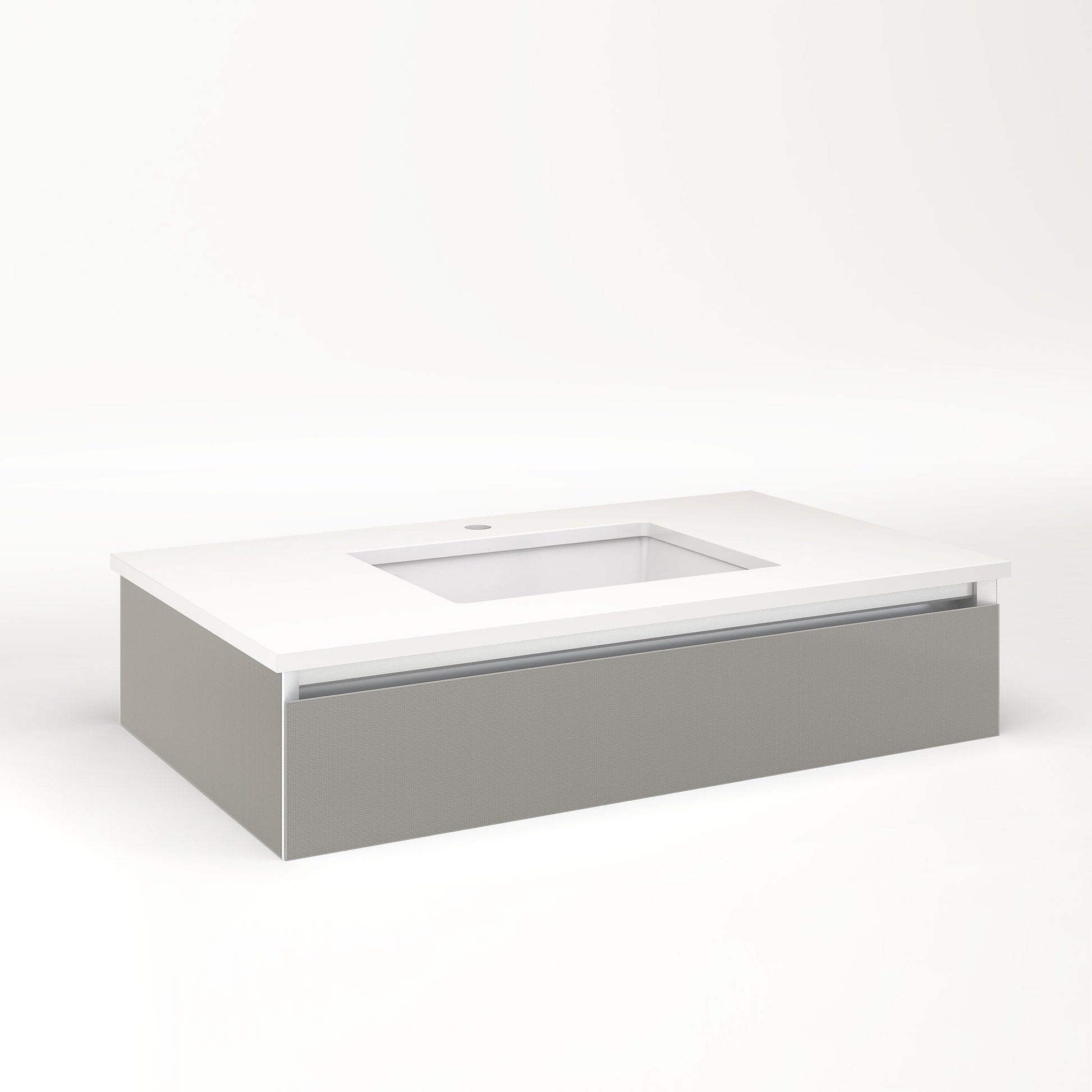 Cartesian 36-1/8" x 7-1/2" x 21-3/4" slim drawer vanity in silver screen with slow-close plumbing drawer and night light in 5000K temperature (cool light)