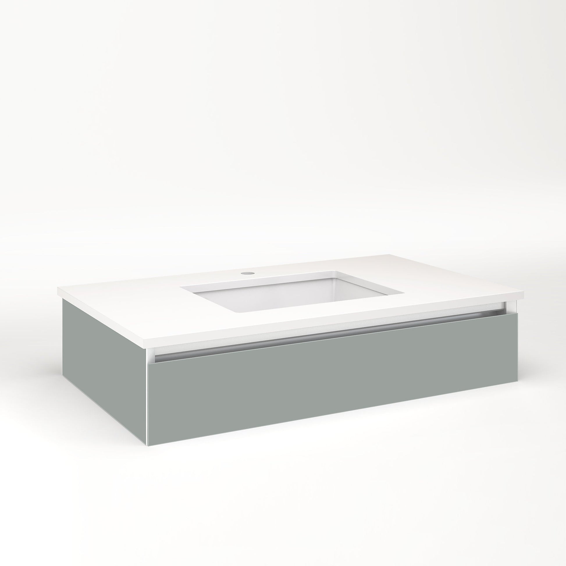Cartesian 36-1/8" x 7-1/2" x 21-3/4" slim drawer vanity in matte gray with slow-close plumbing drawer and night light in 5000K temperature (cool light)