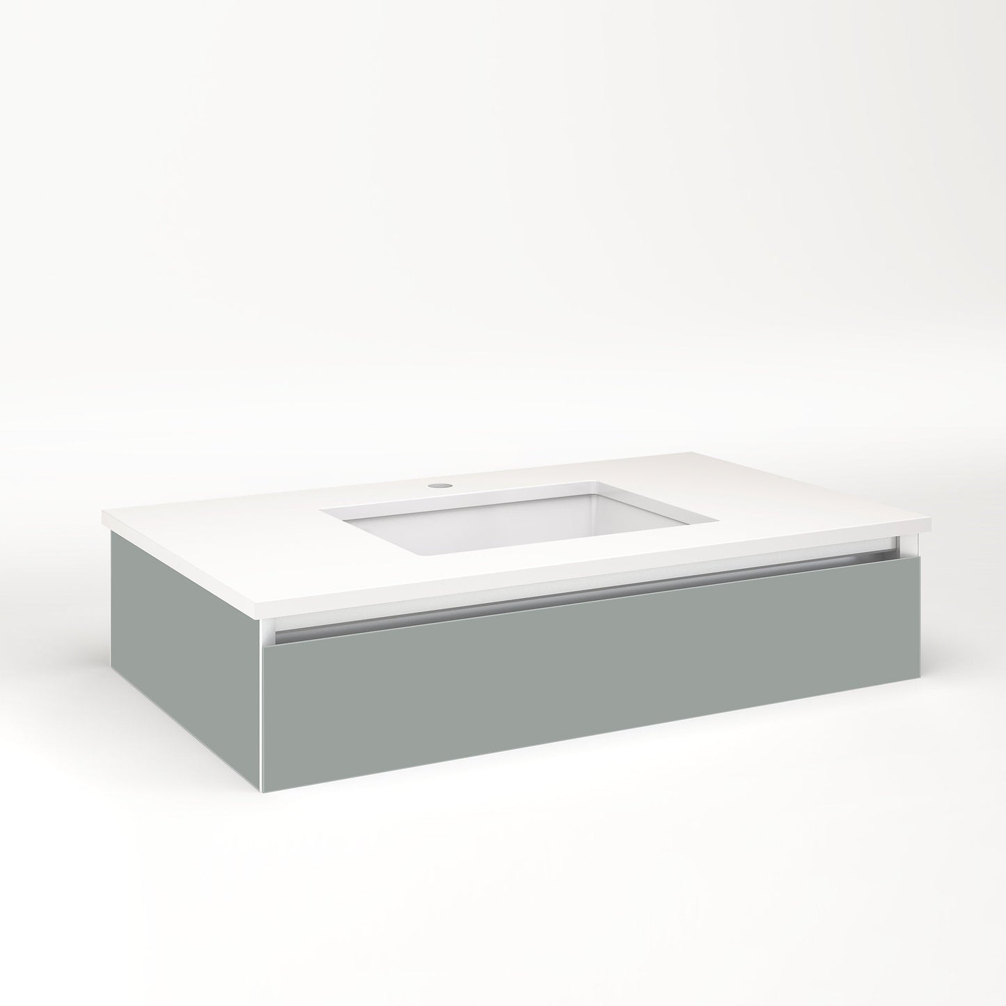 Cartesian 36-1/8" x 7-1/2" x 21-3/4" slim drawer vanity in matte gray with slow-close tip out drawer and night light in 5000K temperature (cool light)