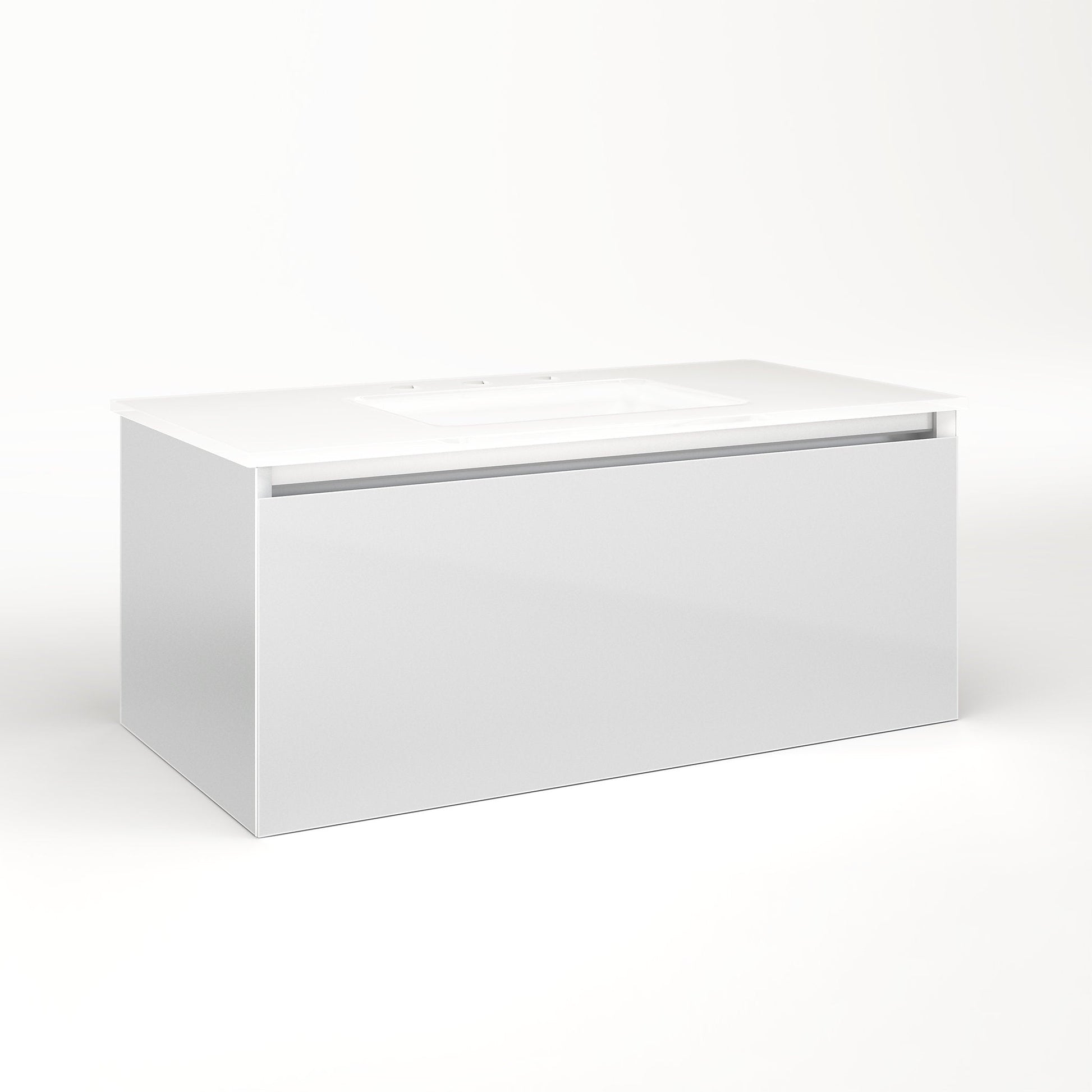 Cartesian 36-1/8" x 15" x 18-3/4" single drawer vanity in satin white with slow-close full drawer and night light in 5000K temperature (cool light)