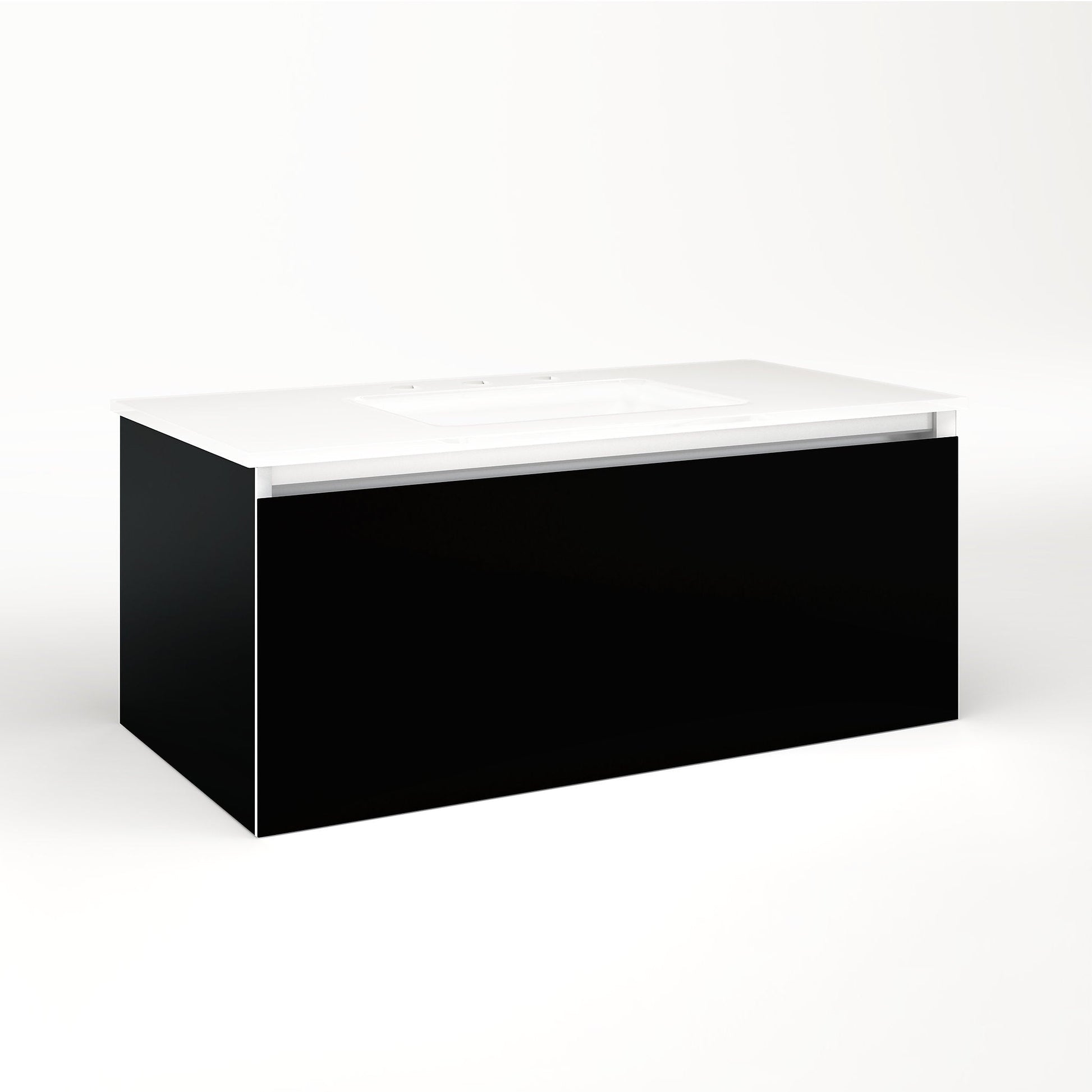 Cartesian 36-1/8" x 15" x 18-3/4" slim drawer vanity in black with slow-close plumbing drawer and selectable night light in 2700K/4000K temperature (warm/cool light)