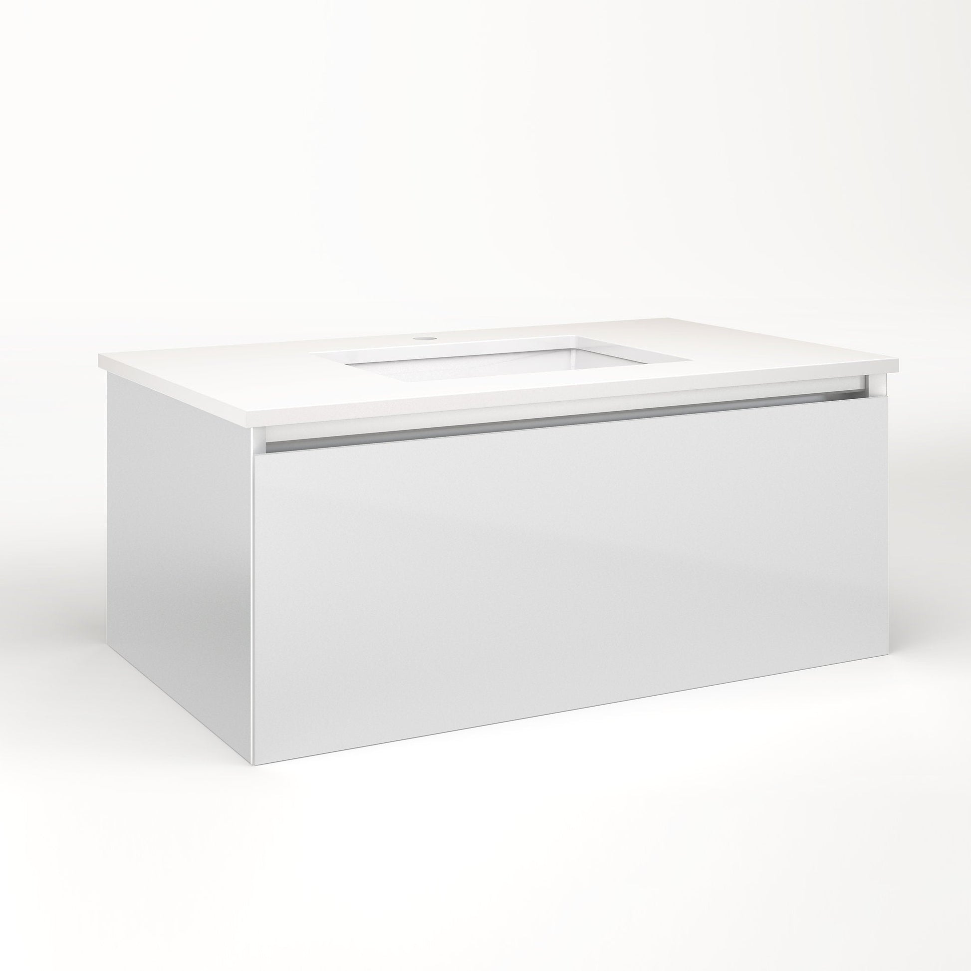 Cartesian 36-1/8" x 15" x 21-3/4" single drawer vanity in satin white with slow-close full drawer and night light in 5000K temperature (cool light)