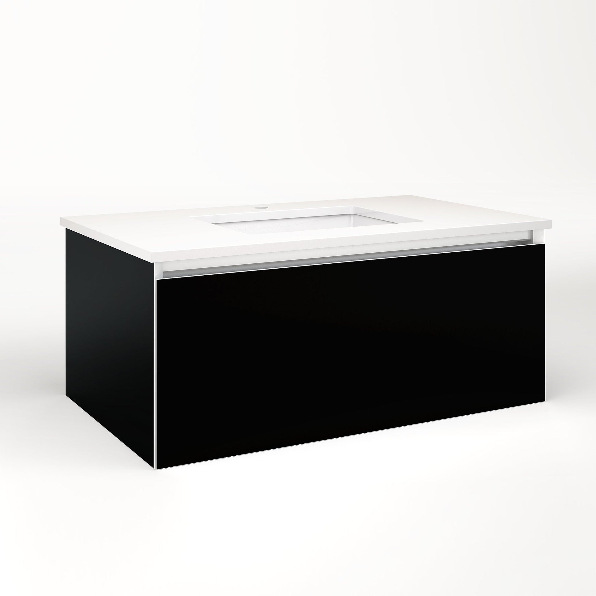 Cartesian 36-1/8" x 15" x 21-3/4" single drawer vanity in black with slow-close full drawer and night light in 5000K temperature (cool light)