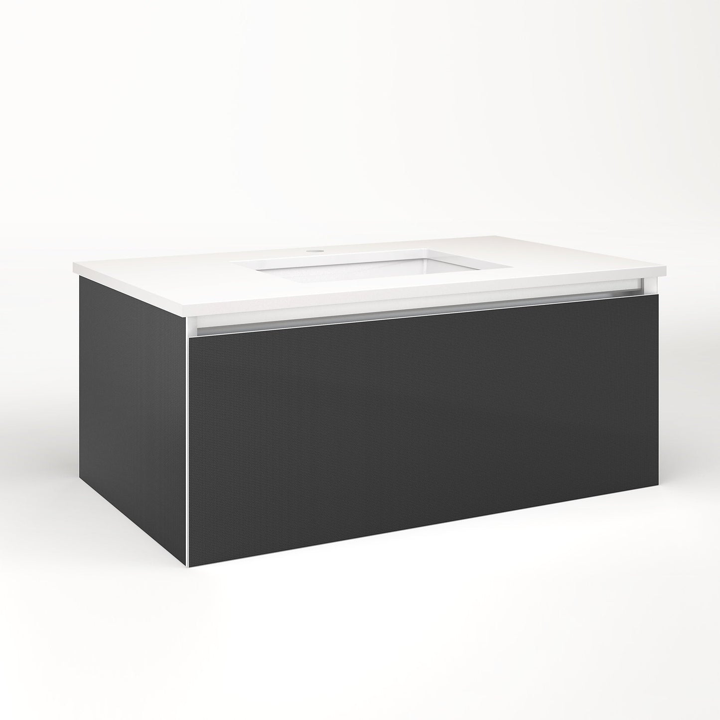 Cartesian 36-1/8" x 15" x 21-3/4" single drawer vanity in smoke screen with slow-close plumbing drawer and night light in 5000K temperature (cool light)