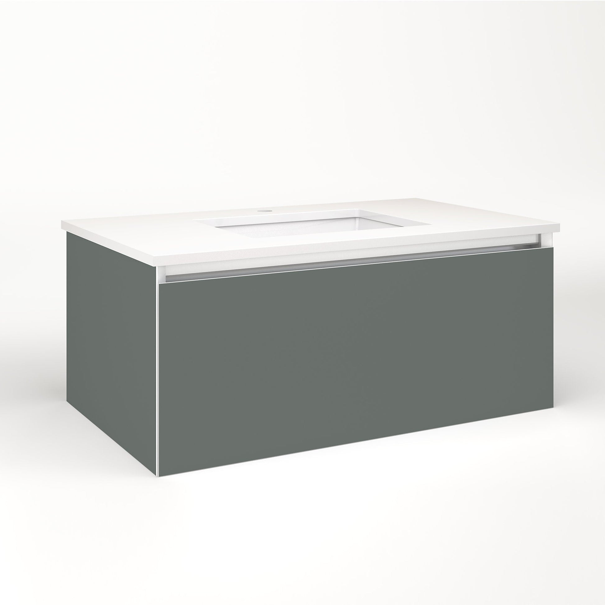 Cartesian 36-1/8" x 15" x 21-3/4" single drawer vanity in matte gray with slow-close plumbing drawer and night light in 5000K temperature (cool light)