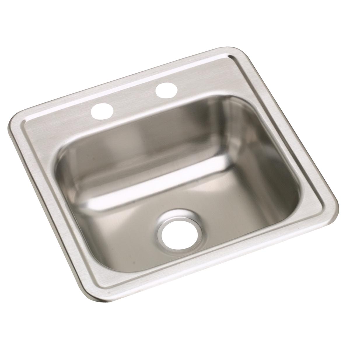 Elkay Dayton Stainless Steel 15" x 15" x 5-3/16", 2-Hole Single Bowl Drop-in Bar Sink with 2" Drain Opening