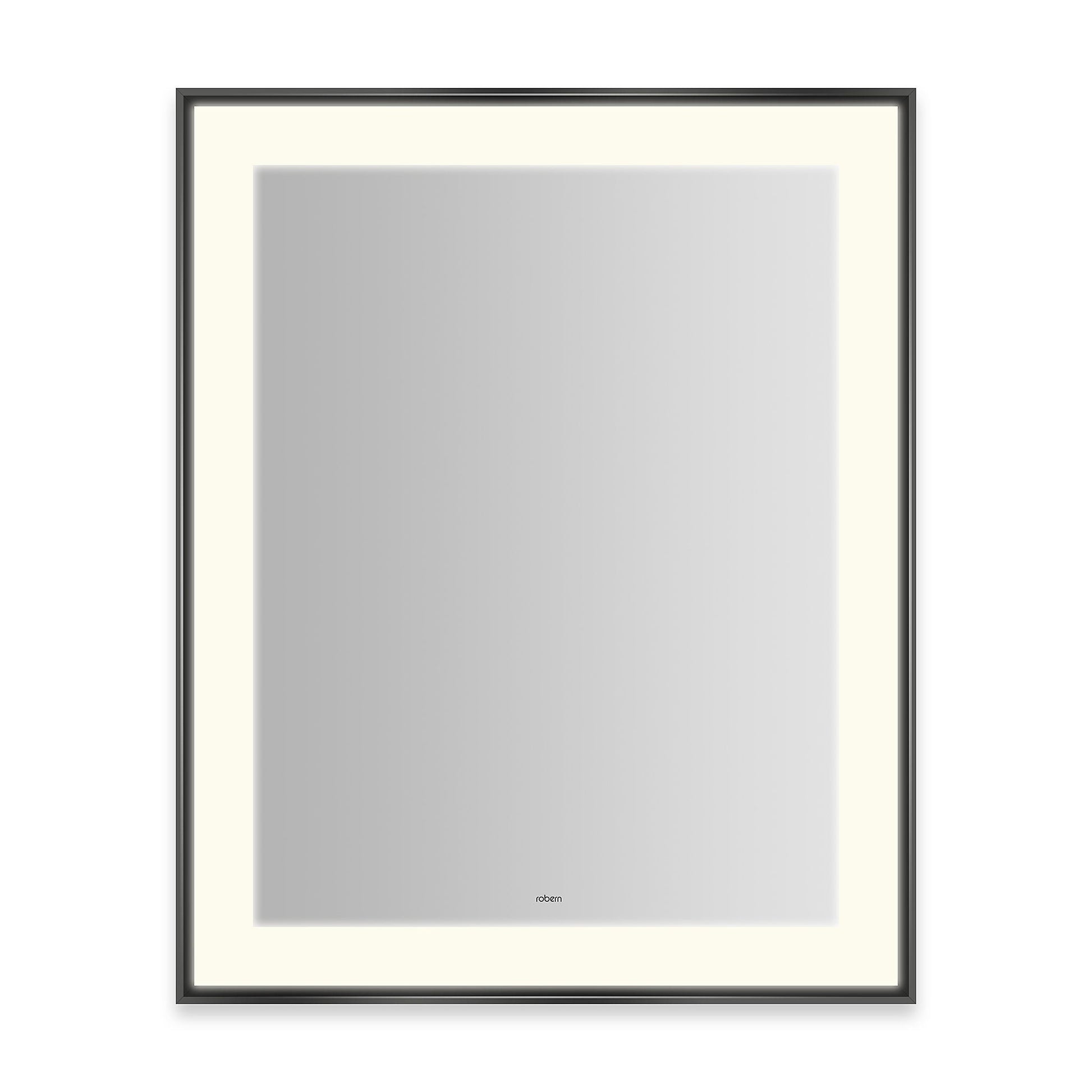 Sculpt 25-1/4?ǥ x 31-1/4?ǥ x 2-1/4" lighted mirror with slim museum frame in matte black, perimeter light pattern in 2700K color temperature (warm white), dimmable and defogger, tested and certified to California Title 24 standards and meets JA8 2016 requirements