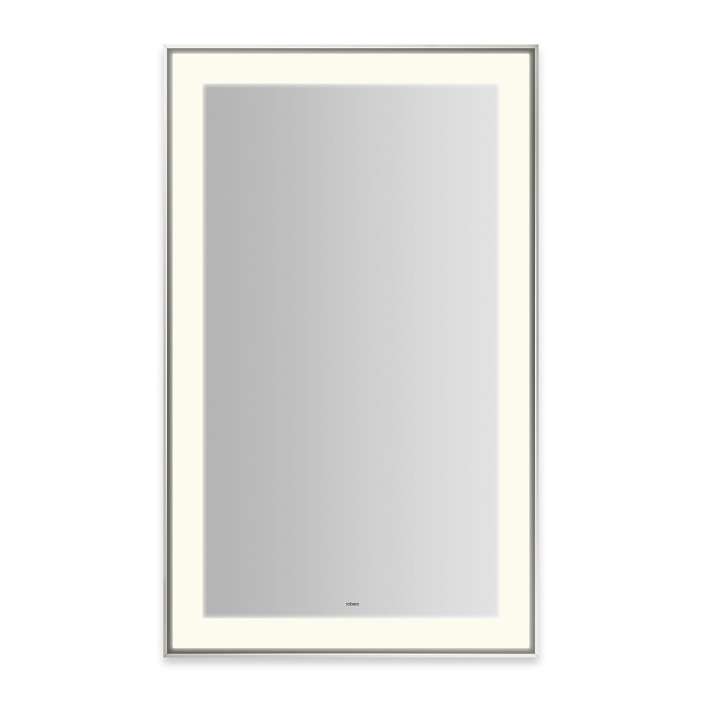 Sculpt 25-1/4?ǥ x 41-1/4?ǥ x 2-1/4" lighted mirror with slim museum frame in polished nickel, perimeter light pattern in 2700K color temperature (warm white), dimmable and defogger, tested and certified to California Title 24 standards and meets JA8 2016 requirements