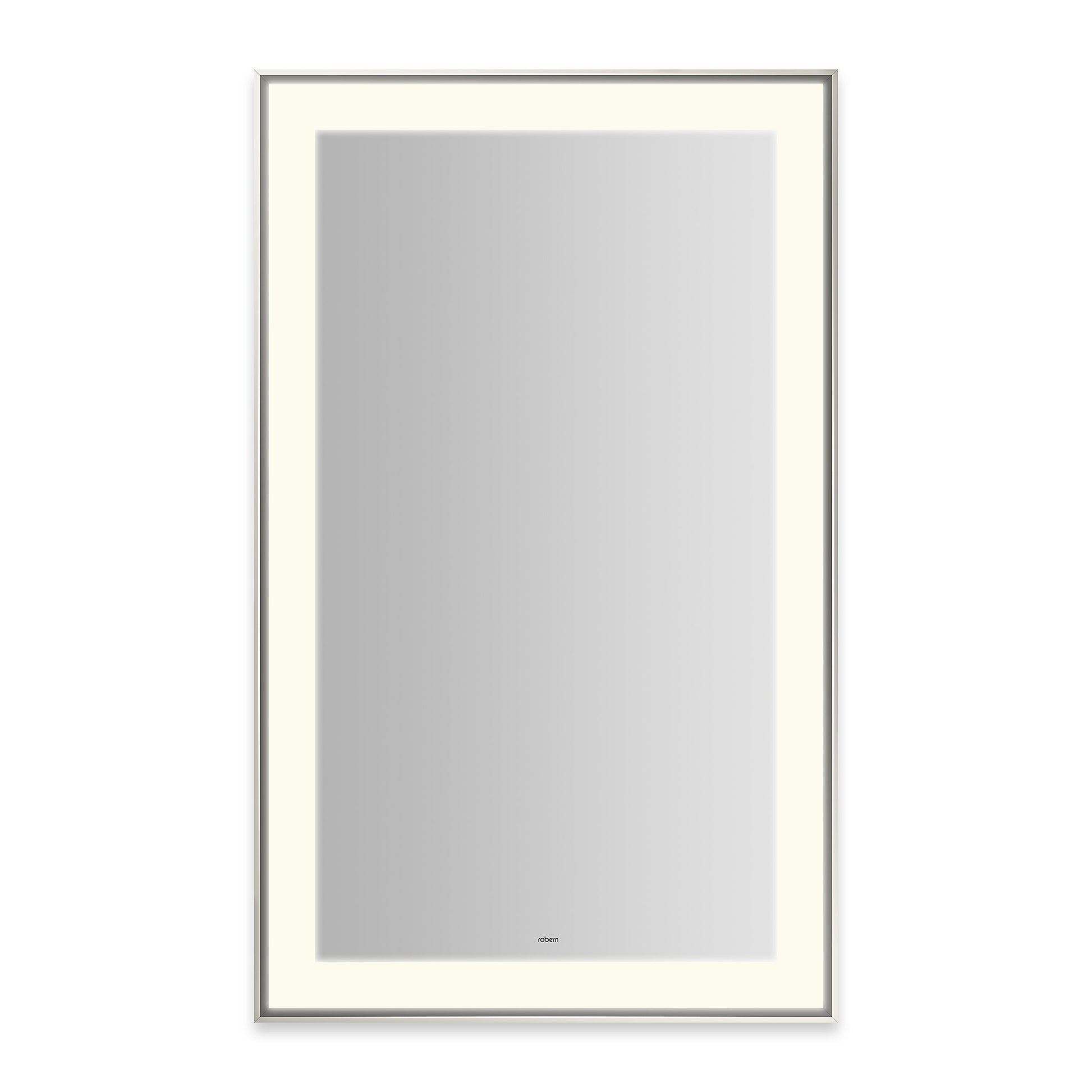 Sculpt 25-1/4?ǥ x 41-1/4?ǥ x 2-1/4" lighted mirror with slim museum frame in polished nickel, perimeter light pattern in 2700K color temperature (warm white), dimmable and defogger, tested and certified to California Title 24 standards and meets JA8 2016 requirements