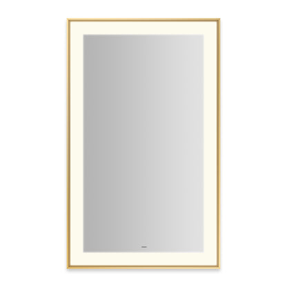 Sculpt 25-1/4?ǥ x 41-1/4?ǥ x 2-1/4" lighted mirror with slim museum frame in matte gold, perimeter light pattern in 2700K color temperature (warm white), dimmable and defogger, tested and certified to California Title 24 standards and meets JA8 2016 requirements